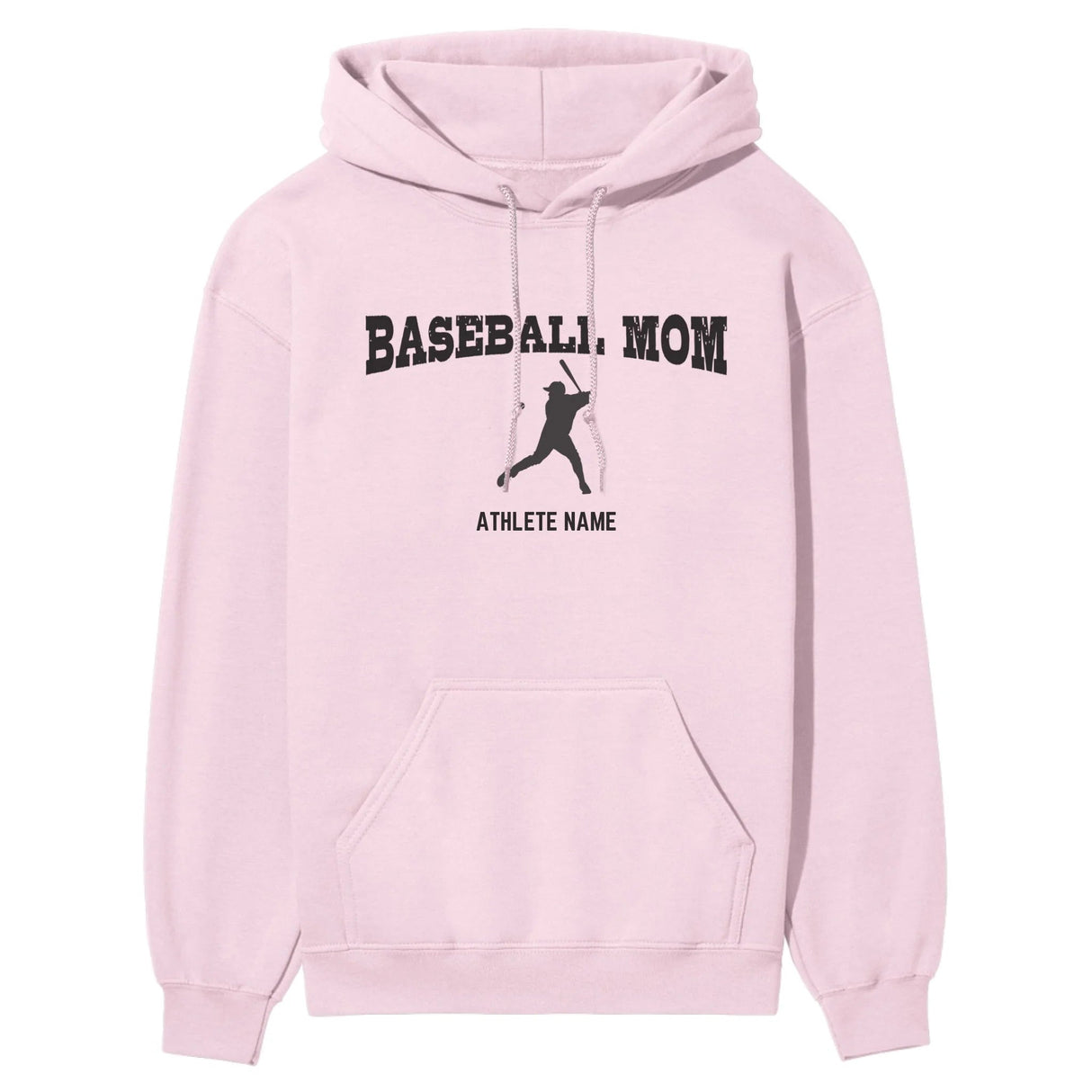 Baseball Mom with Baseball Player Icon and Baseball Player Name on a Hoodie with a Black Graphic