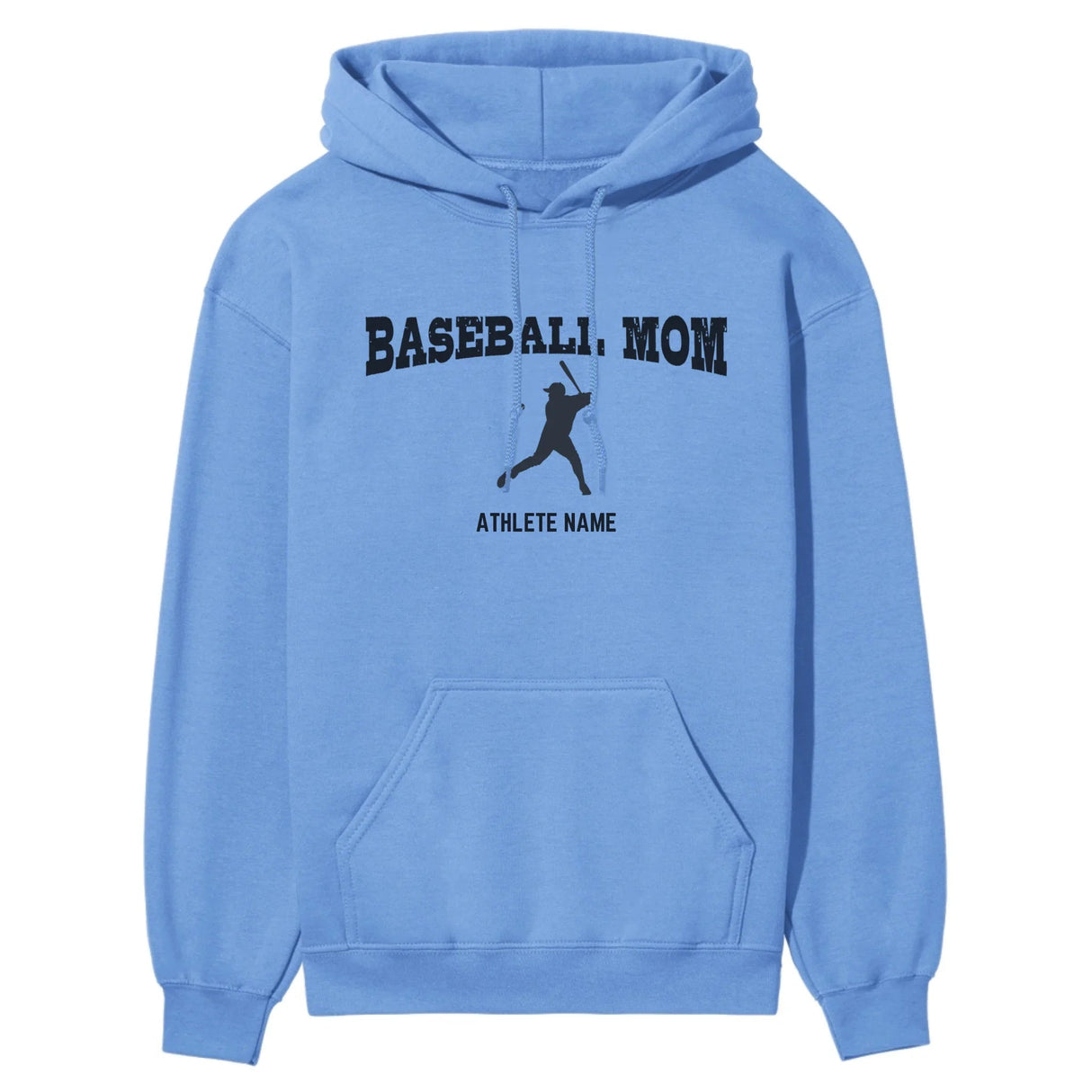 Baseball Mom with Baseball Player Icon and Baseball Player Name on a Hoodie with a Black Graphic