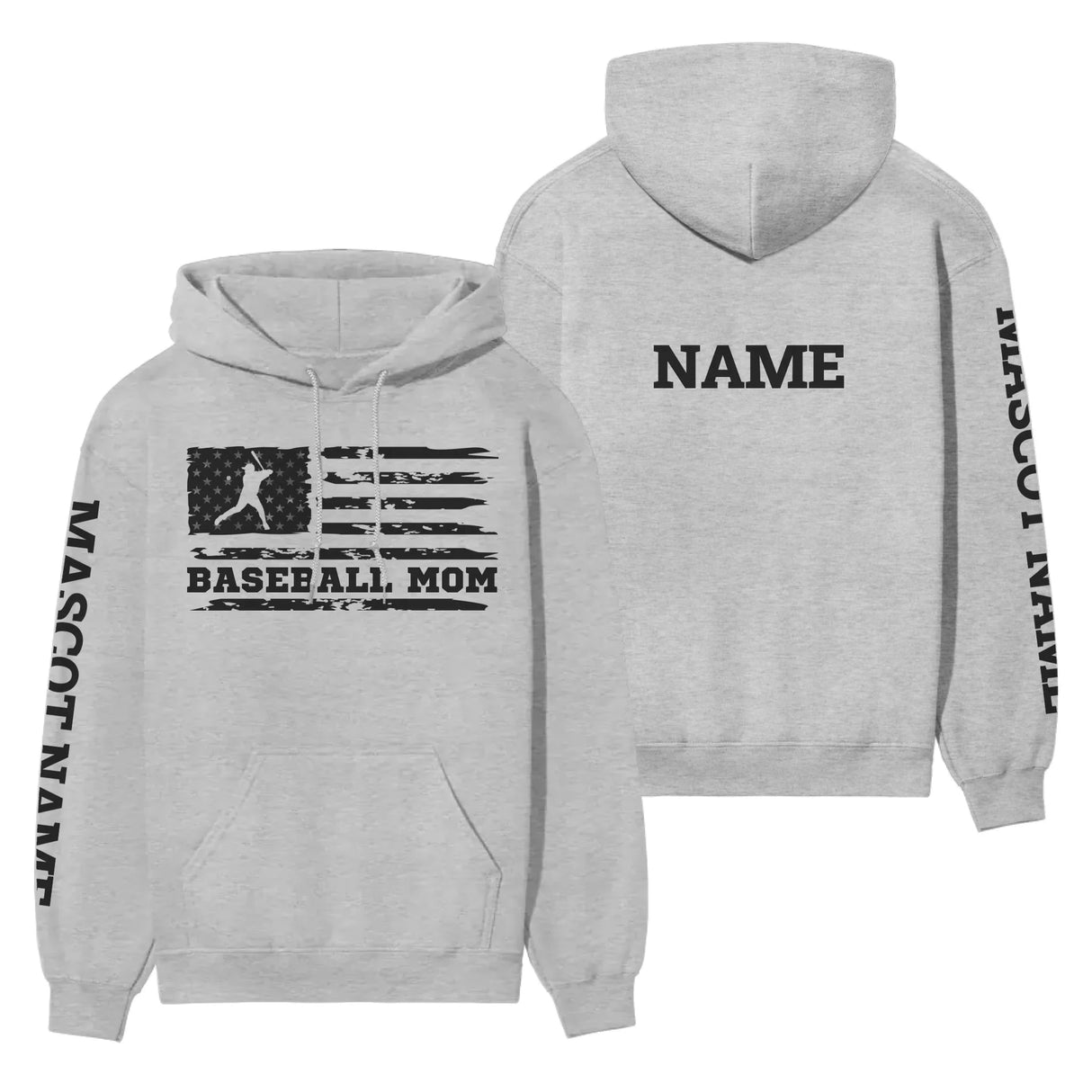 Baseball Mom Horizontal Flag With Baseball Player Name on a Hoodie with a Black Graphic