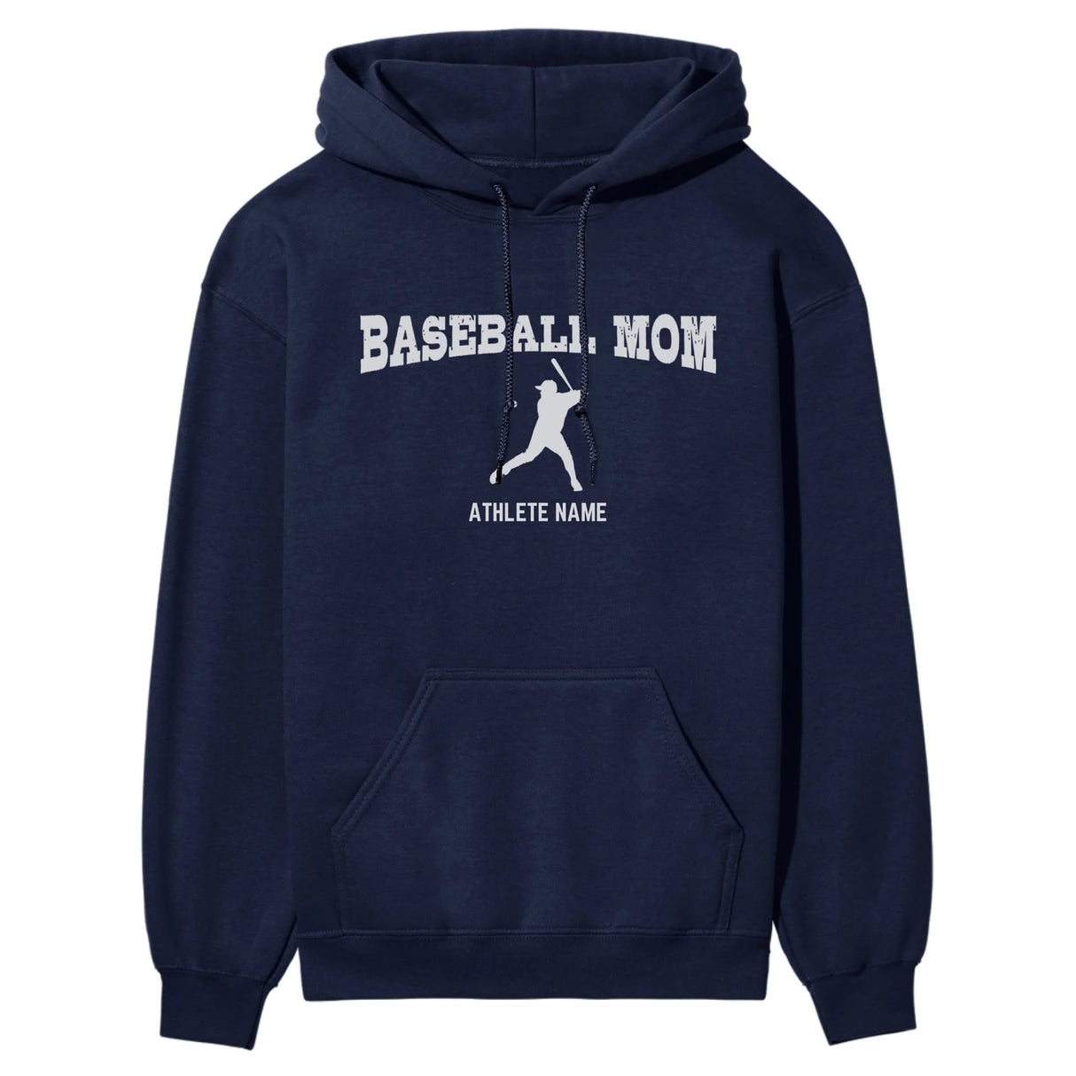 Baseball Mom with Baseball Player Icon and Baseball Player Name on a Hoodie with a White Graphic