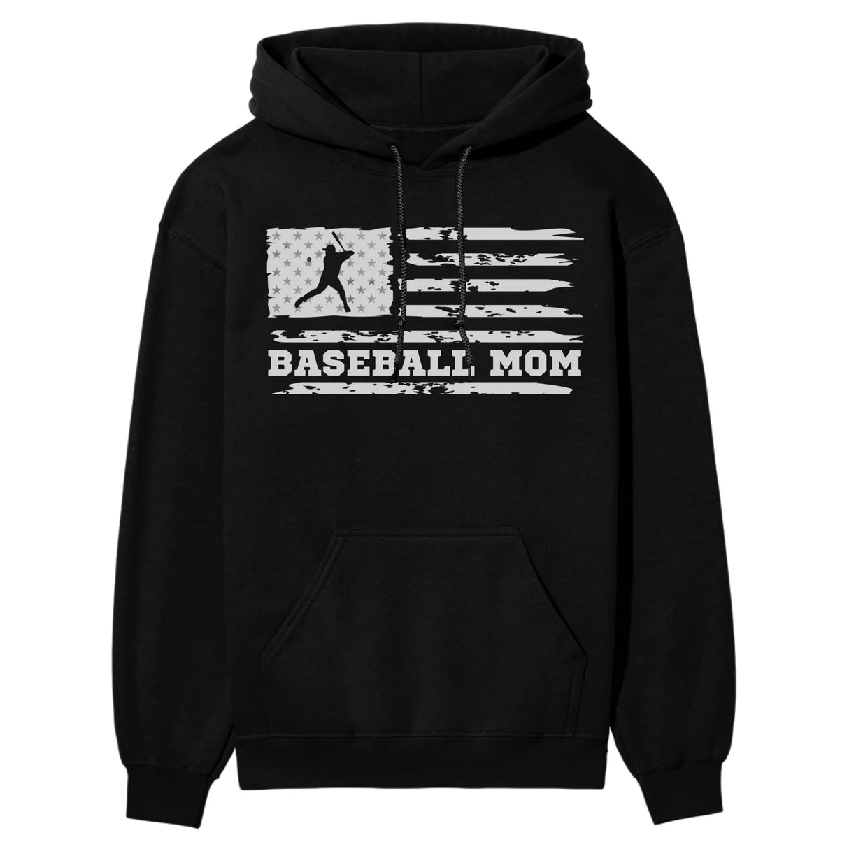 Baseball Mom Horizontal Flag on a Hoodie with a White Graphic