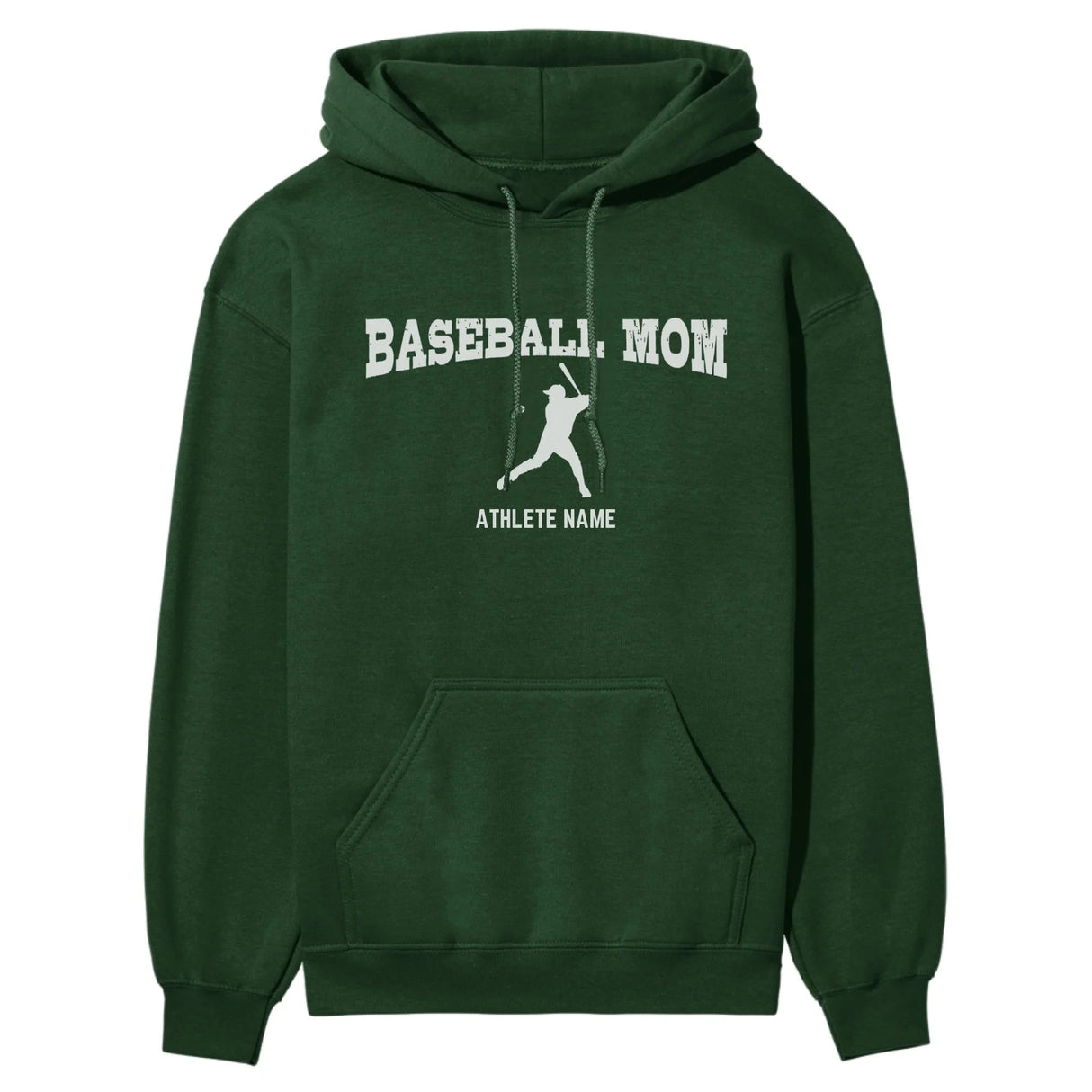 Baseball Mom with Baseball Player Icon and Baseball Player Name on a Hoodie with a White Graphic