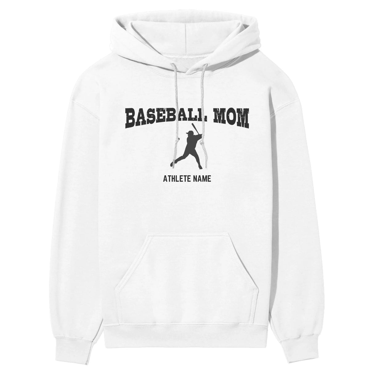Baseball Mom with Baseball Player Icon and Baseball Player Name on a Hoodie with a Black Graphic