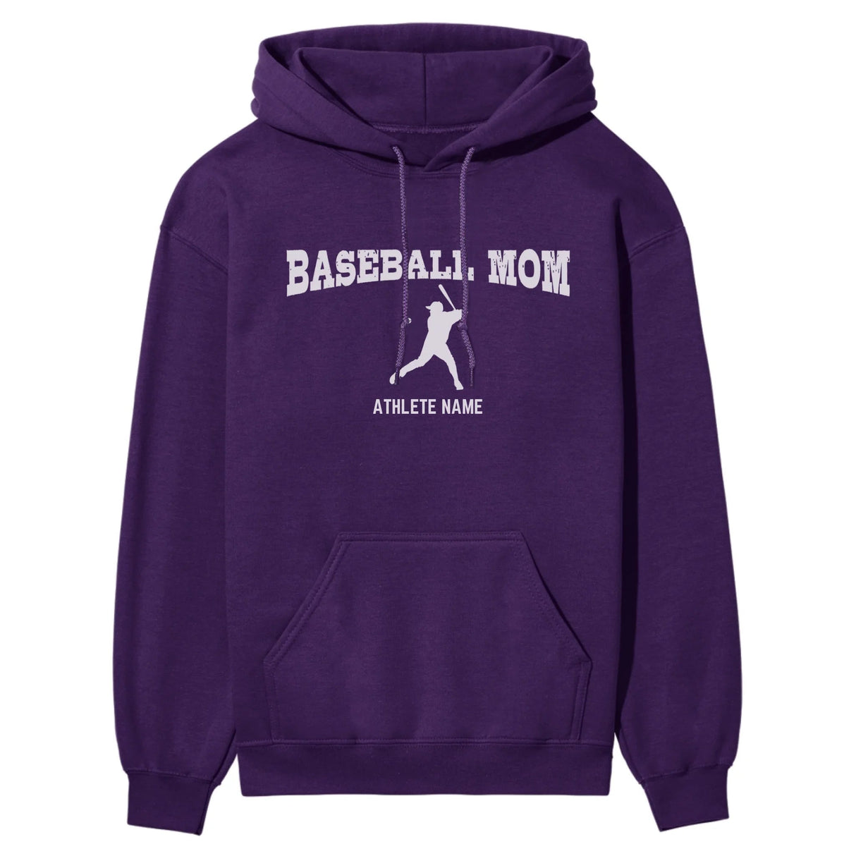 Baseball Mom with Baseball Player Icon and Baseball Player Name on a Hoodie with a White Graphic