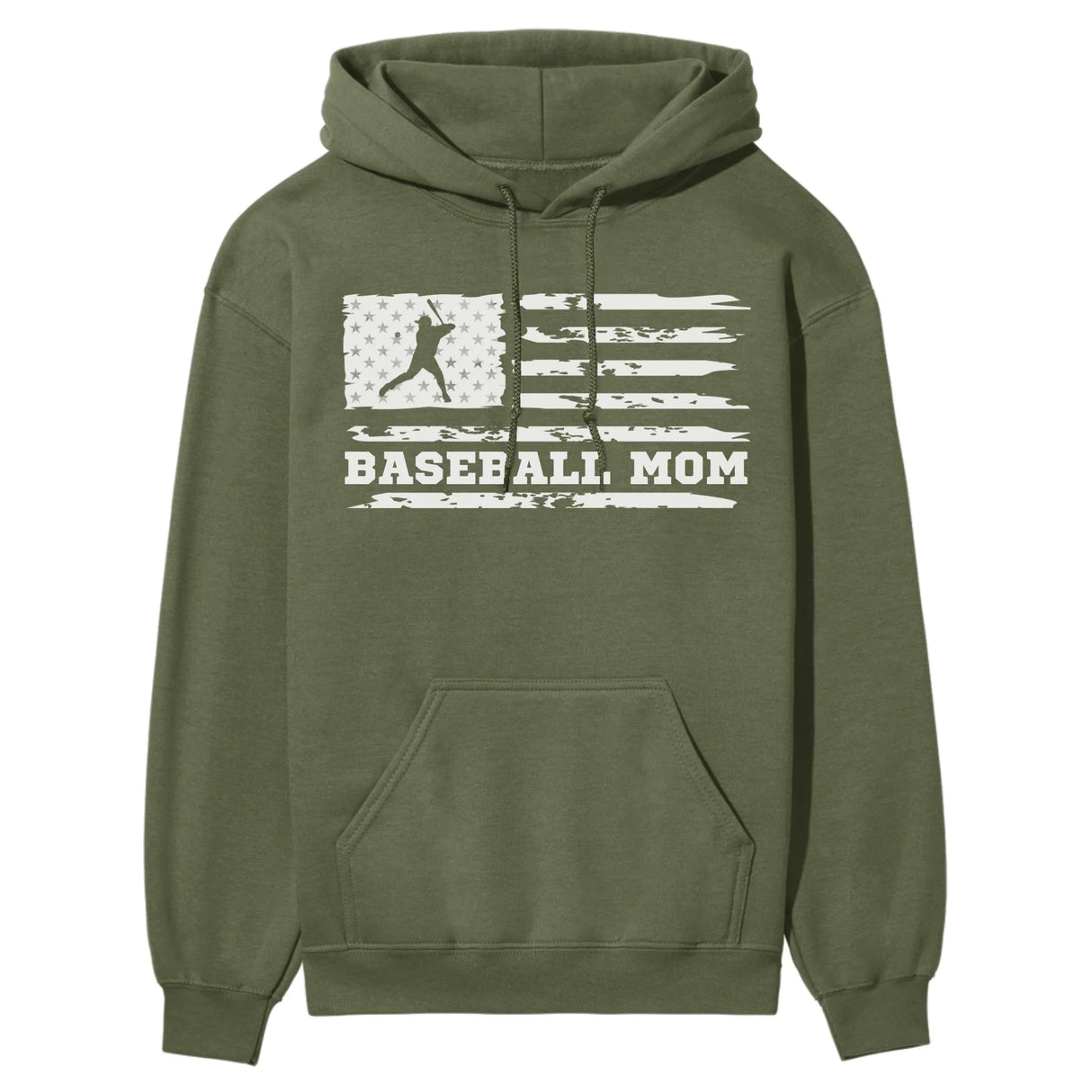 Baseball Mom Horizontal Flag on a Hoodie with a White Graphic