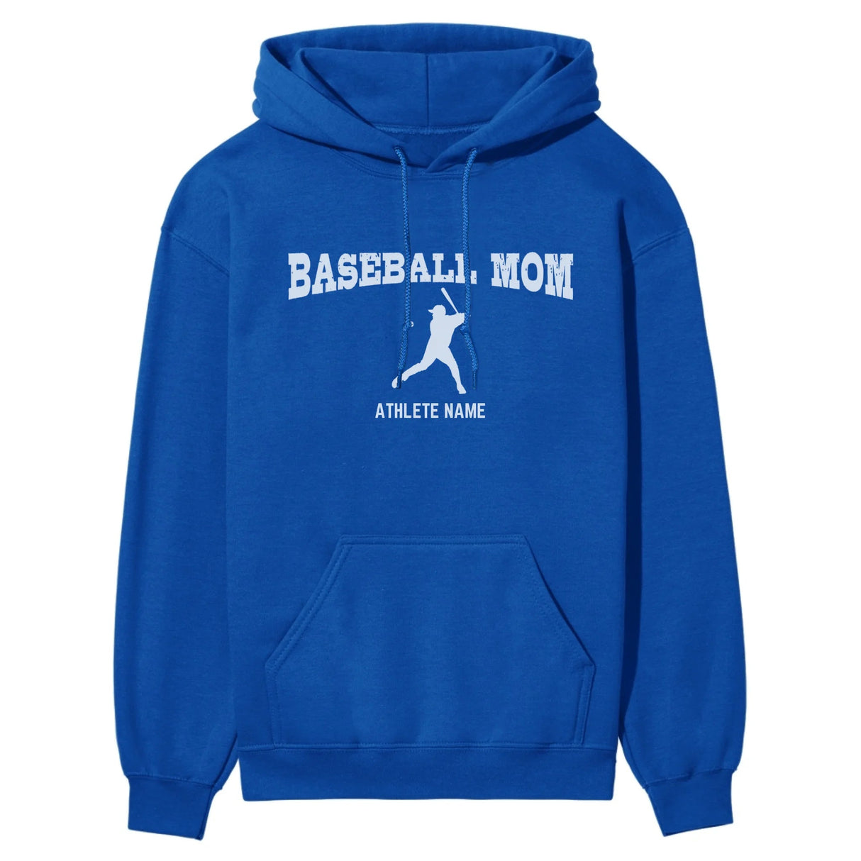 Baseball Mom with Baseball Player Icon and Baseball Player Name on a Hoodie with a White Graphic