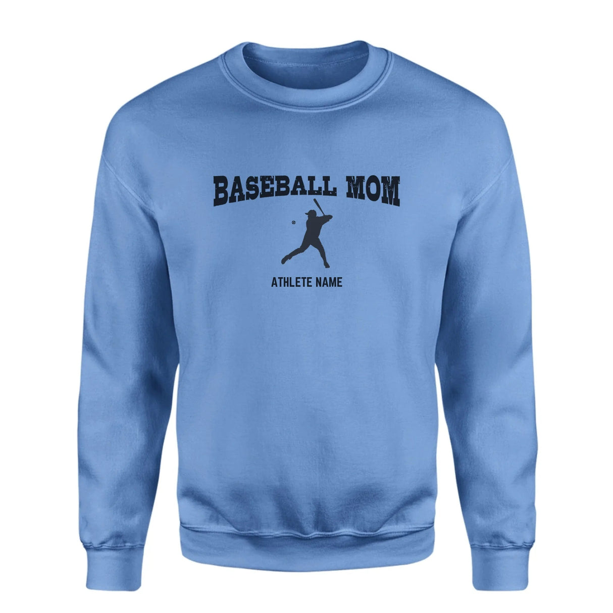 Baseball Mom with Baseball Player Icon and Baseball Player Name on a Sweatshirt with a Black Graphic