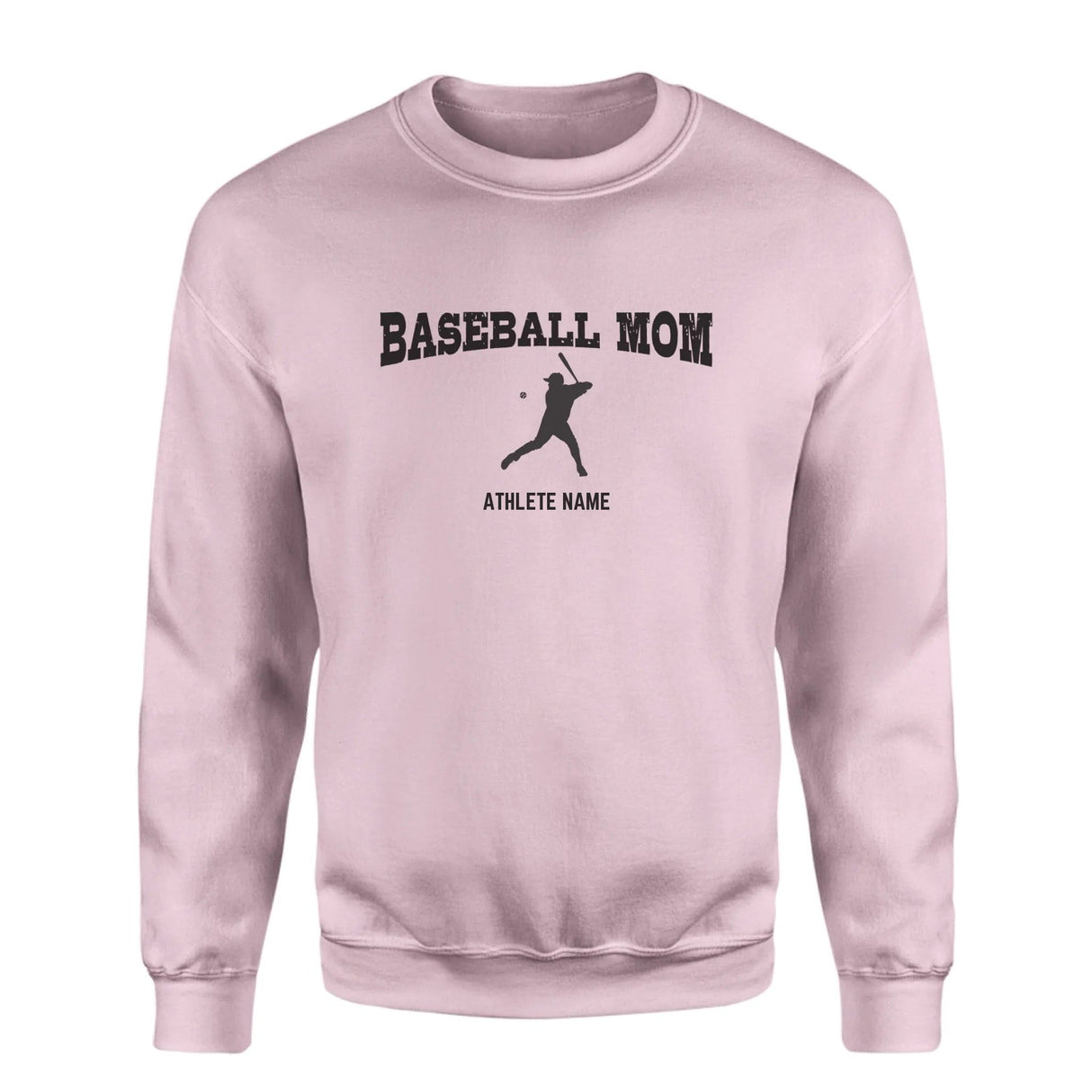 Baseball Mom with Baseball Player Icon and Baseball Player Name on a Sweatshirt with a Black Graphic