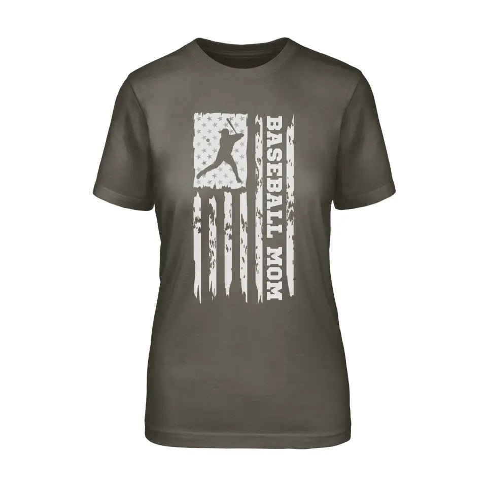 Baseball Mom Vertical Flag on a Unisex T-Shirt with a White Graphic