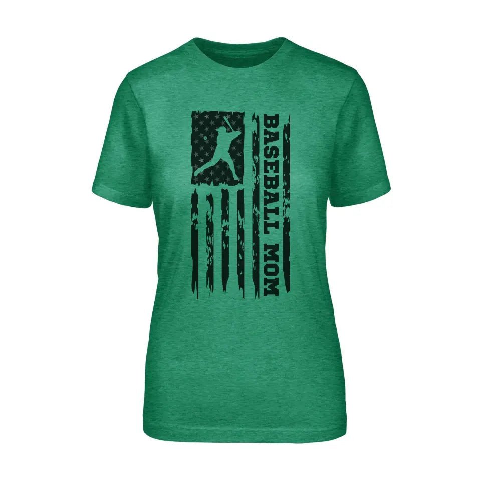 Baseball Mom Vertical Flag on a Unisex T-Shirt with a Black Graphic