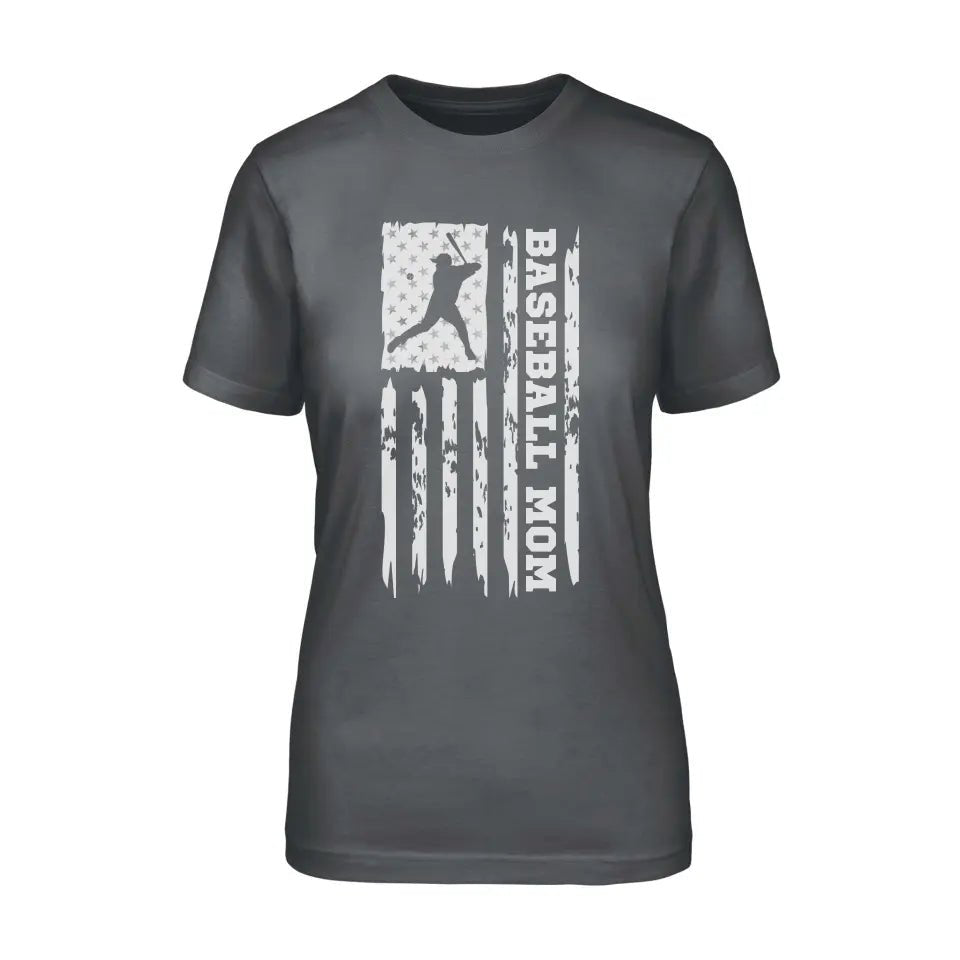 Baseball Mom Vertical Flag on a Unisex T-Shirt with a White Graphic