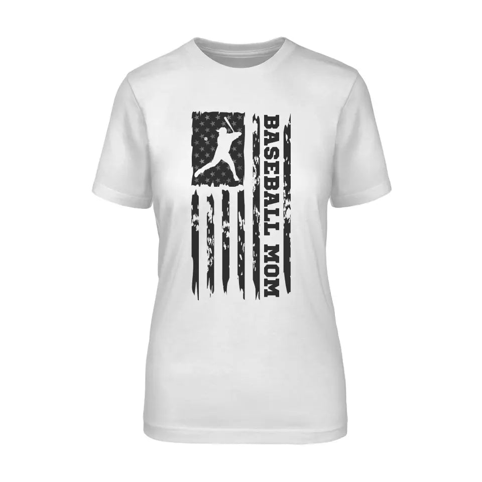 Baseball Mom Vertical Flag on a Unisex T-Shirt with a Black Graphic