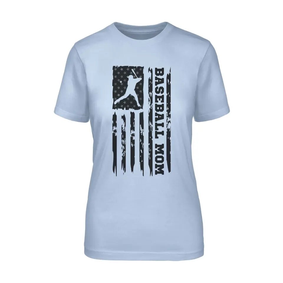Baseball Mom Vertical Flag on a Unisex T-Shirt with a Black Graphic