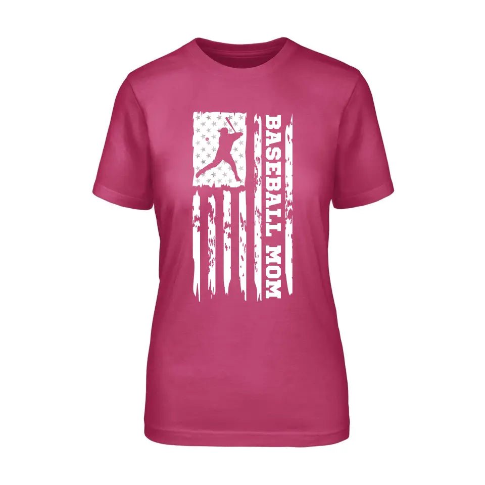 Baseball Mom Vertical Flag on a Unisex T-Shirt with a White Graphic