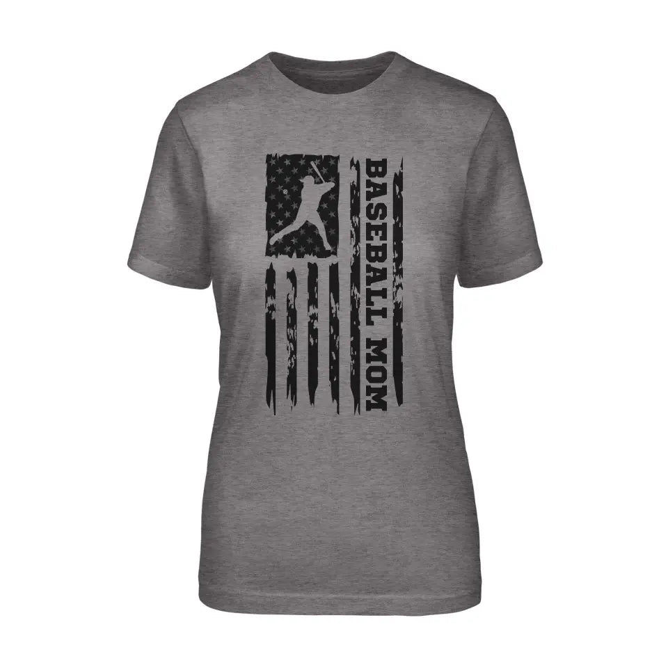 Baseball Mom Vertical Flag on a Unisex T-Shirt with a Black Graphic