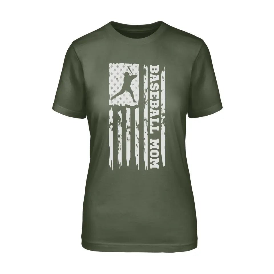 Baseball Mom Vertical Flag on a Unisex T-Shirt with a White Graphic