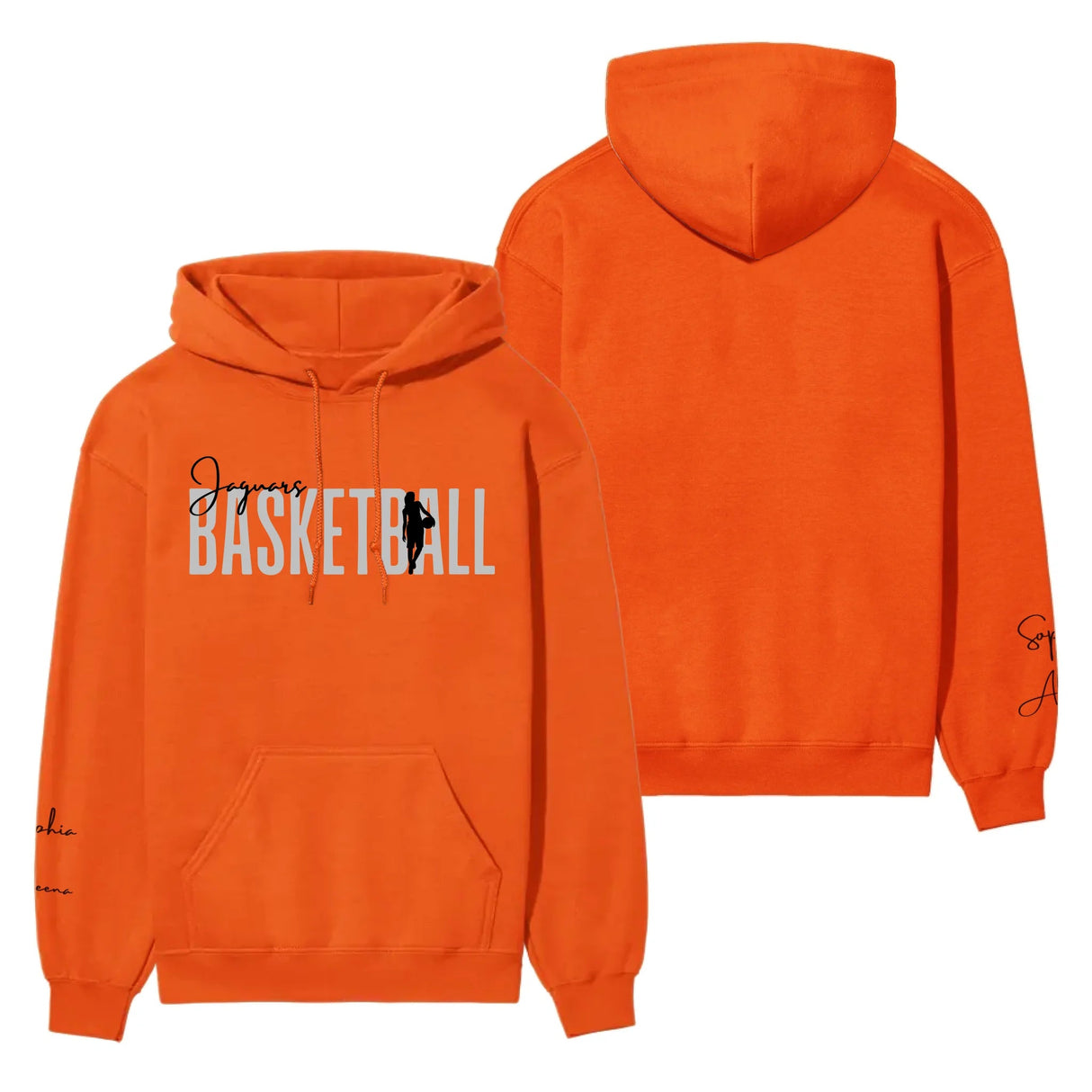 Personalized Basketball on a Hoodie With Modern Bold Designs and Basketball Player Name on Sleeve on a Hoodie