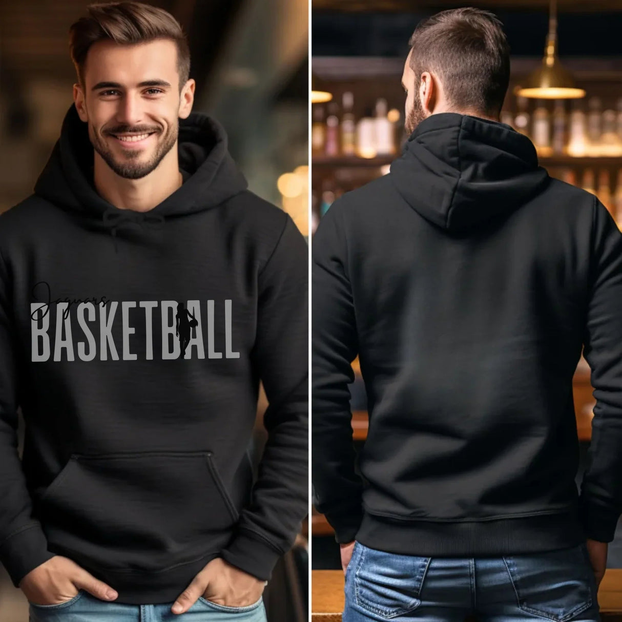Personalized Basketball on a Hoodie With Modern Bold Designs and Basketball Player Name on Sleeve on a Hoodie