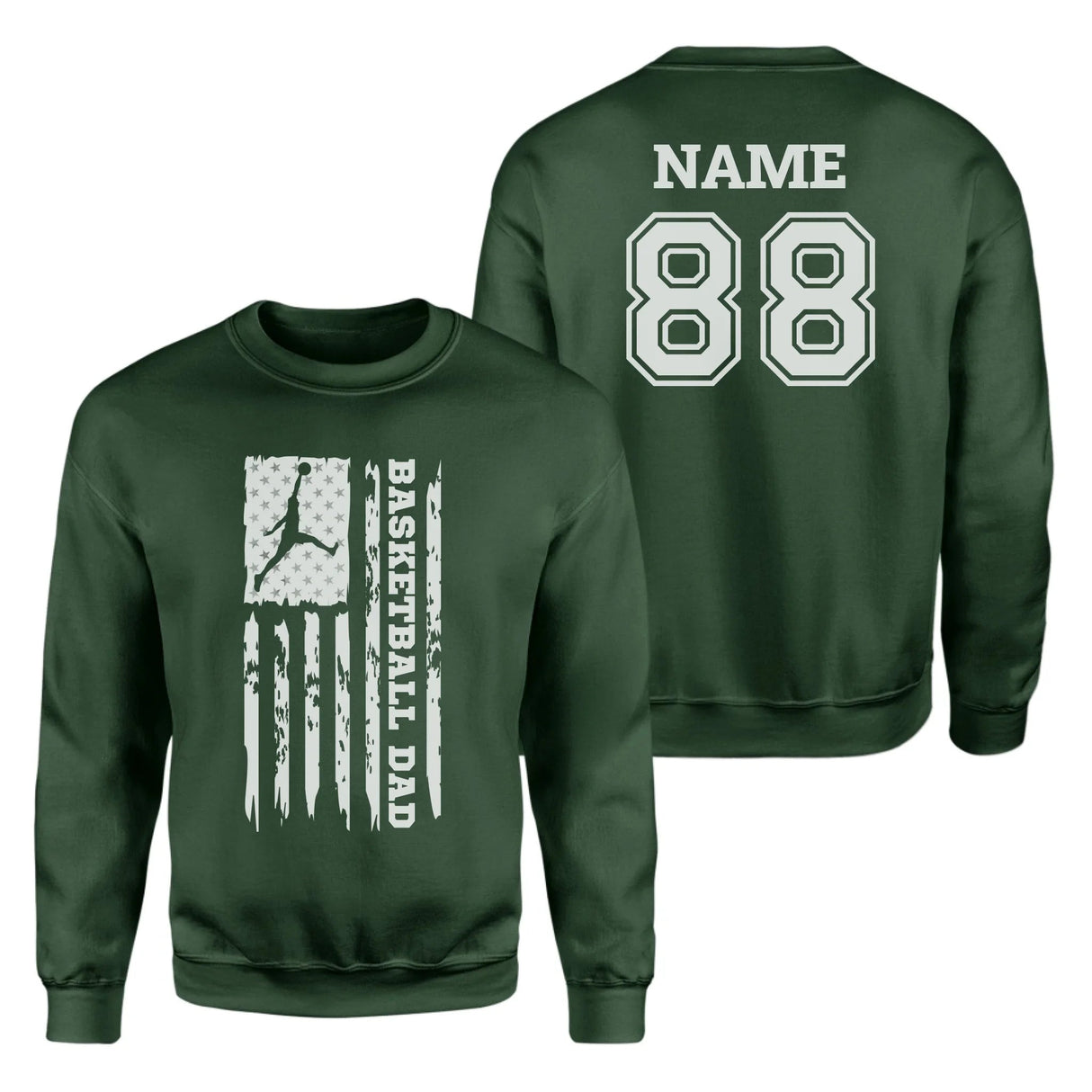 Basketball Dad Vertical Flag With Basketball Player Name on a Sweatshirt with a White Graphic