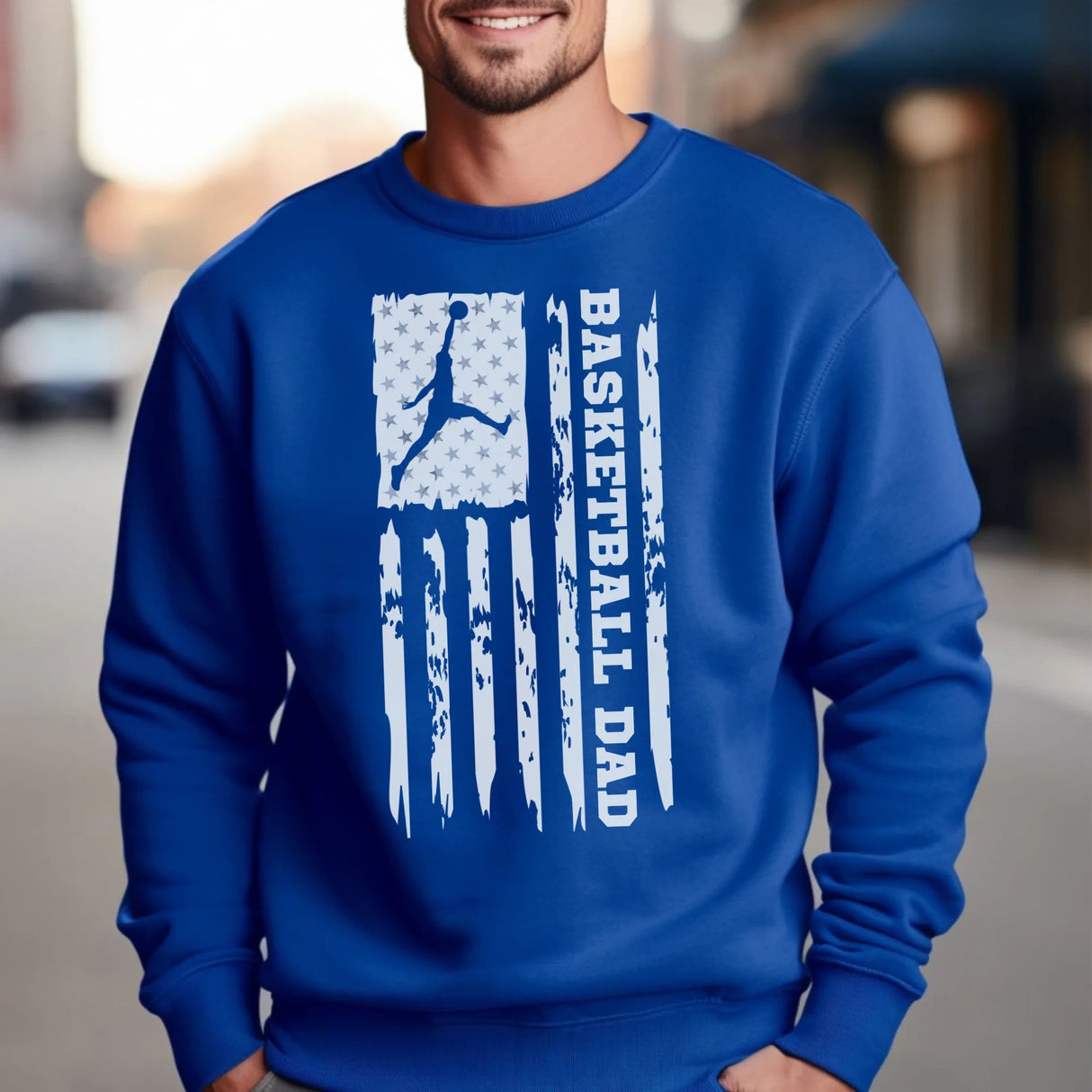 Basketball Dad Vertical Flag on a Sweatshirt with a White Graphic