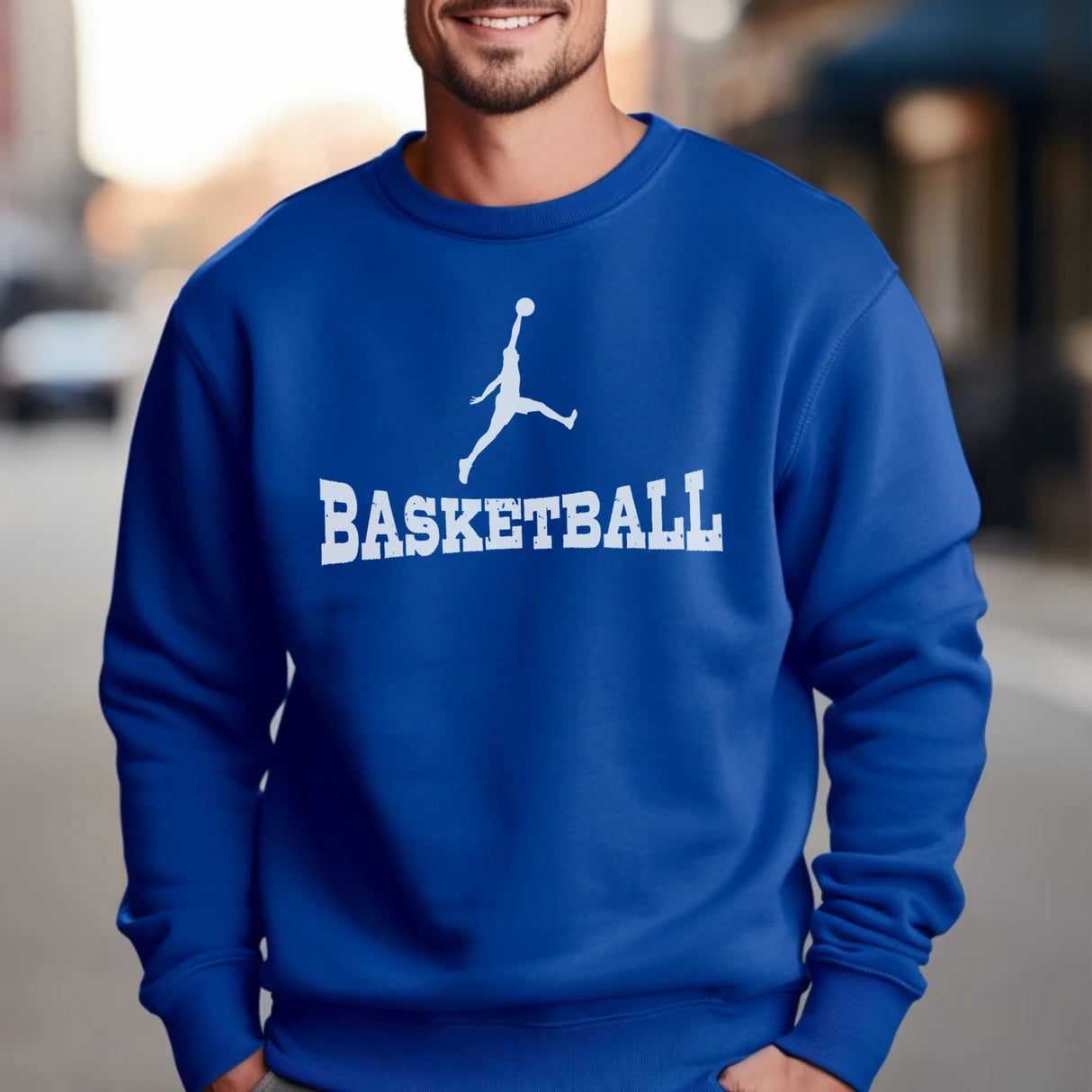 Basic Basketball with Basketball Player Icon on a Sweatshirt with a White Graphic