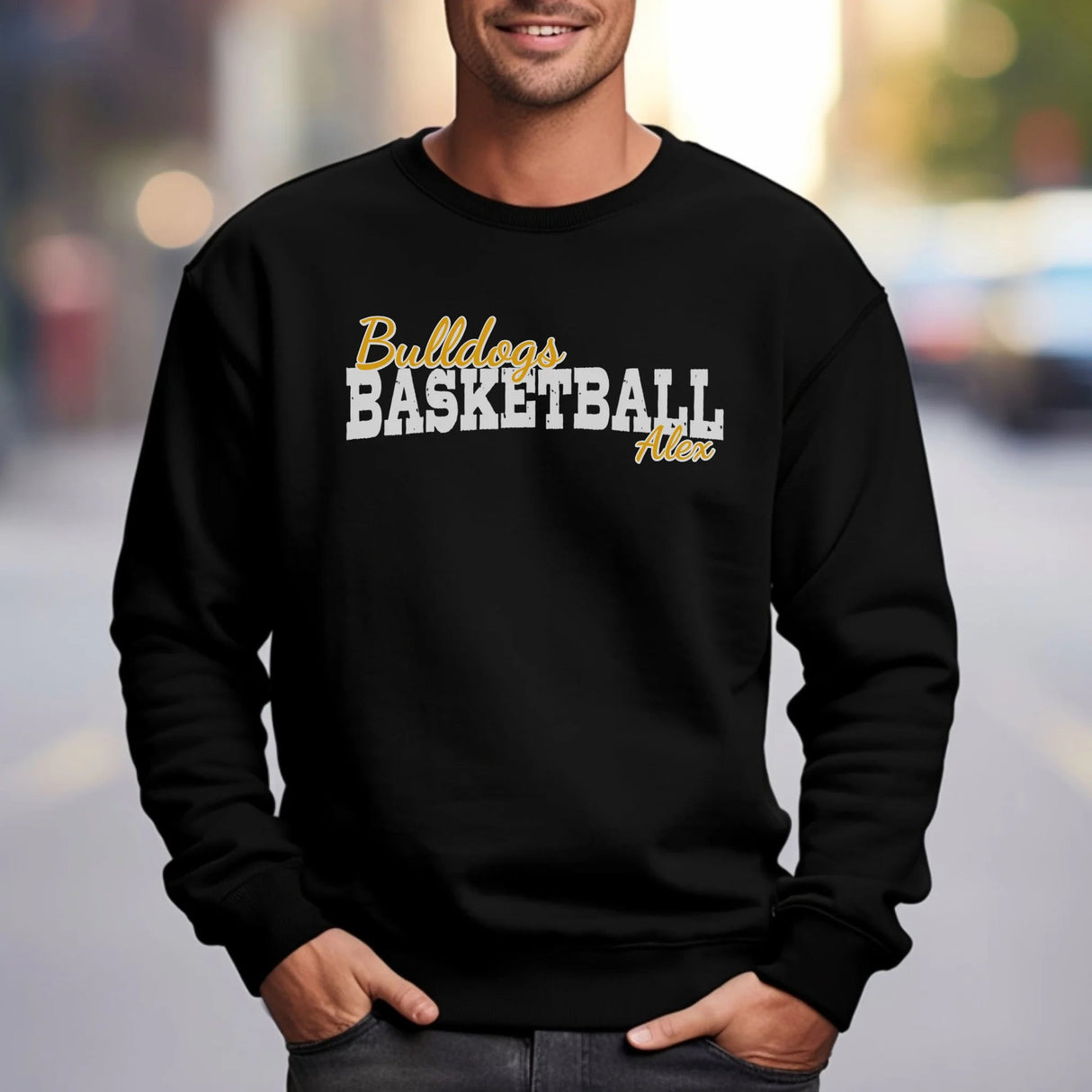Custom Basketball Mascot and Basketball Player Name on a Sweatshirt with a White Graphic