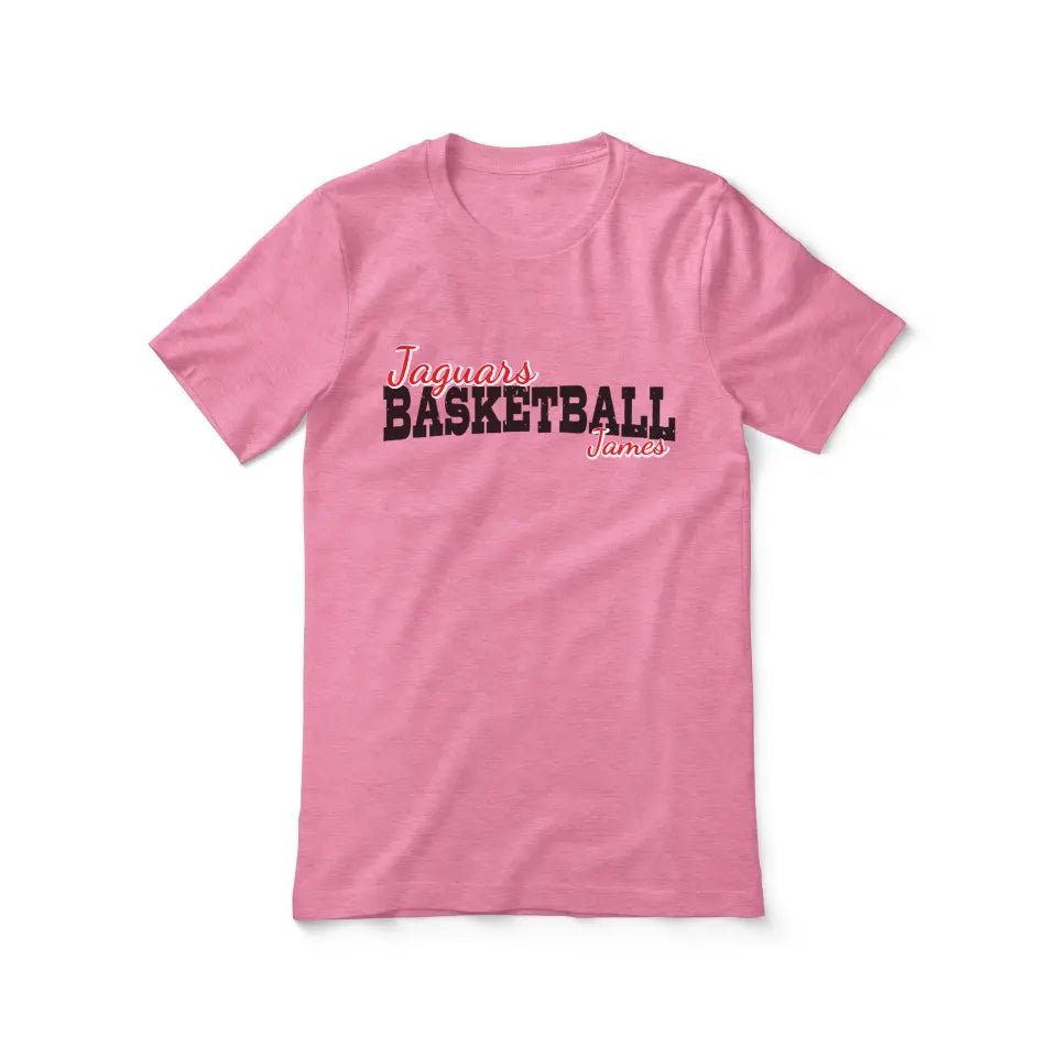 Custom Basketball Mascot and Basketball Player Name on a Unisex T-Shirt with a Black Graphic