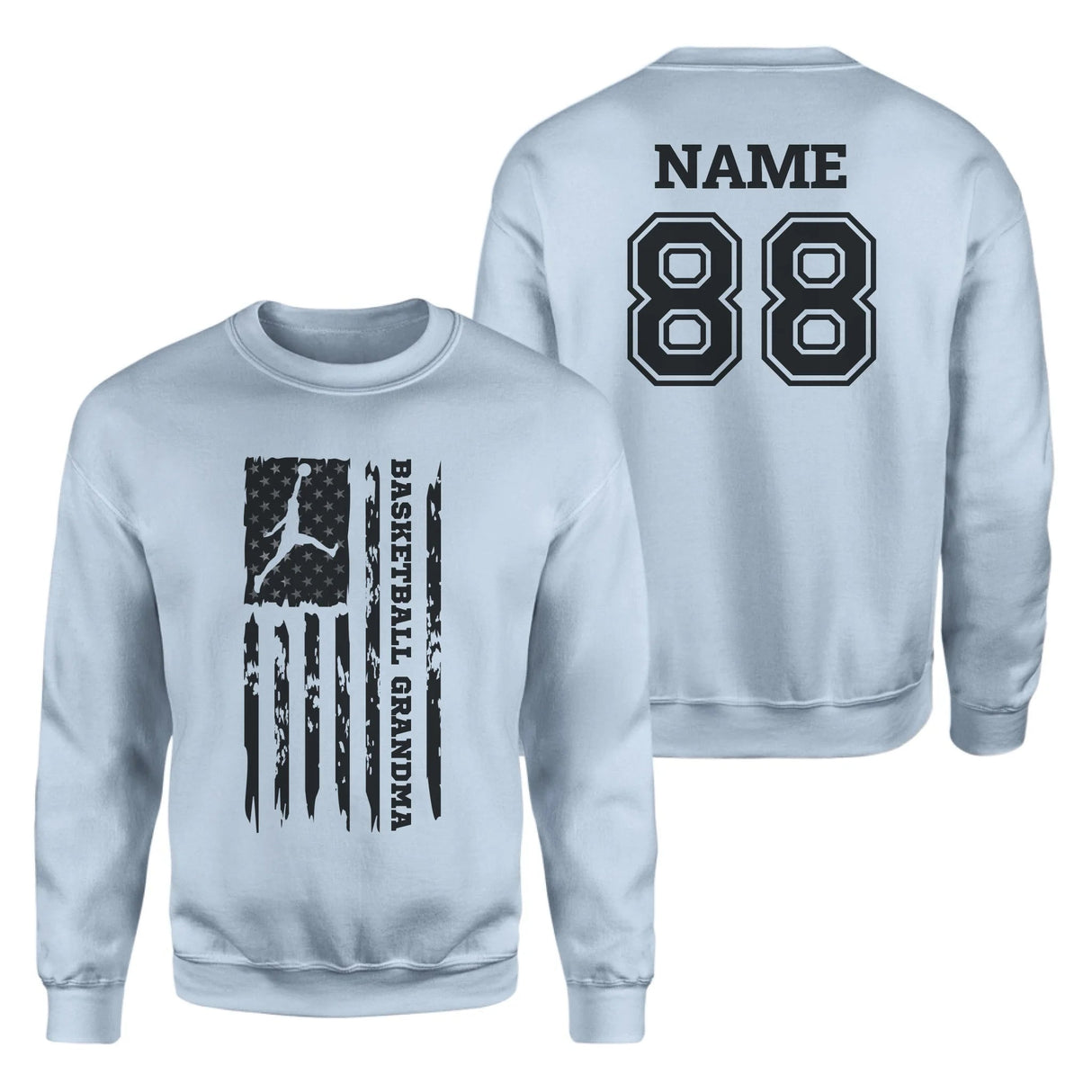 Basketball Grandma Vertical Flag With Basketball Player Name on a Sweatshirt with a Black Graphic