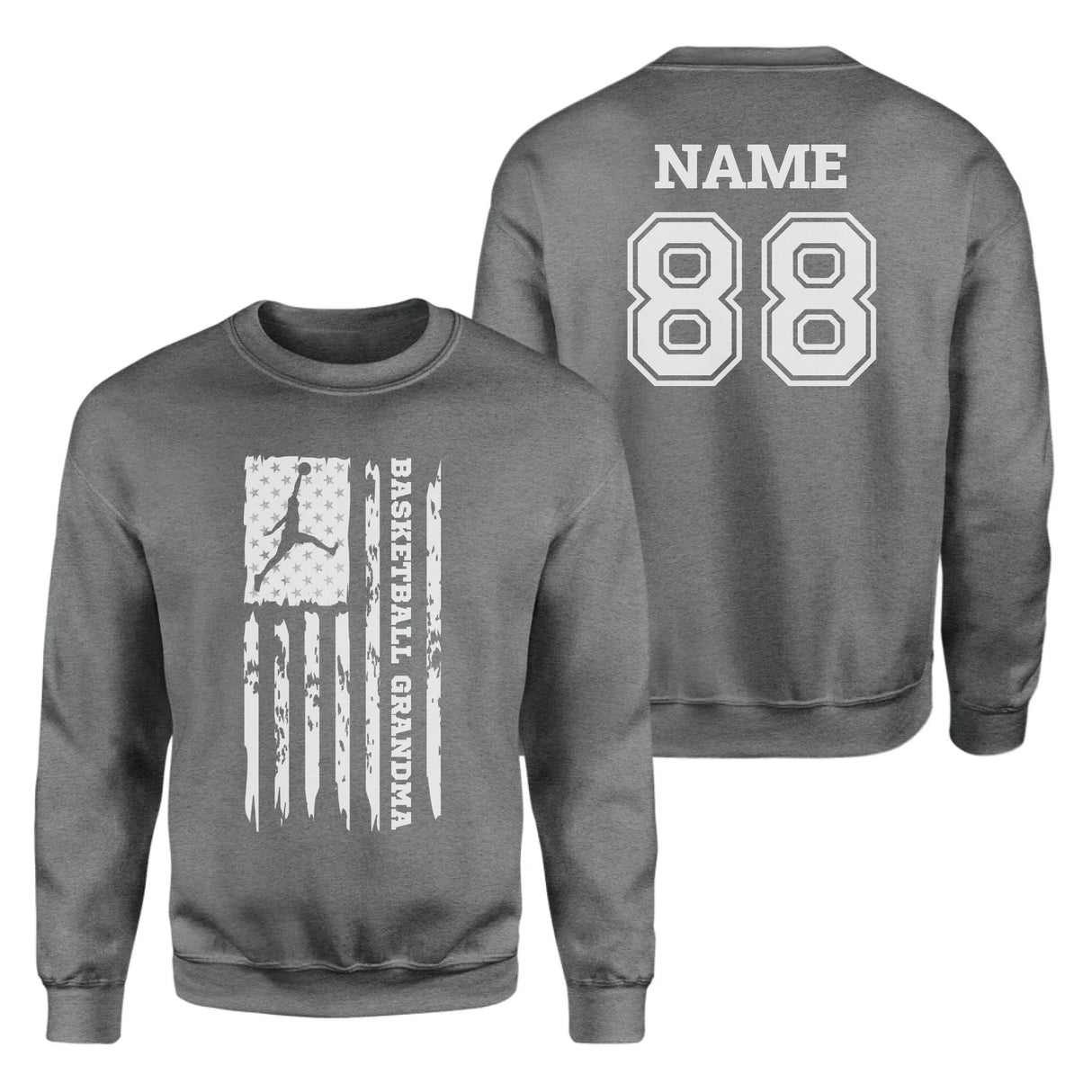 Basketball Grandma Vertical Flag With Basketball Player Name on a Sweatshirt with a White Graphic