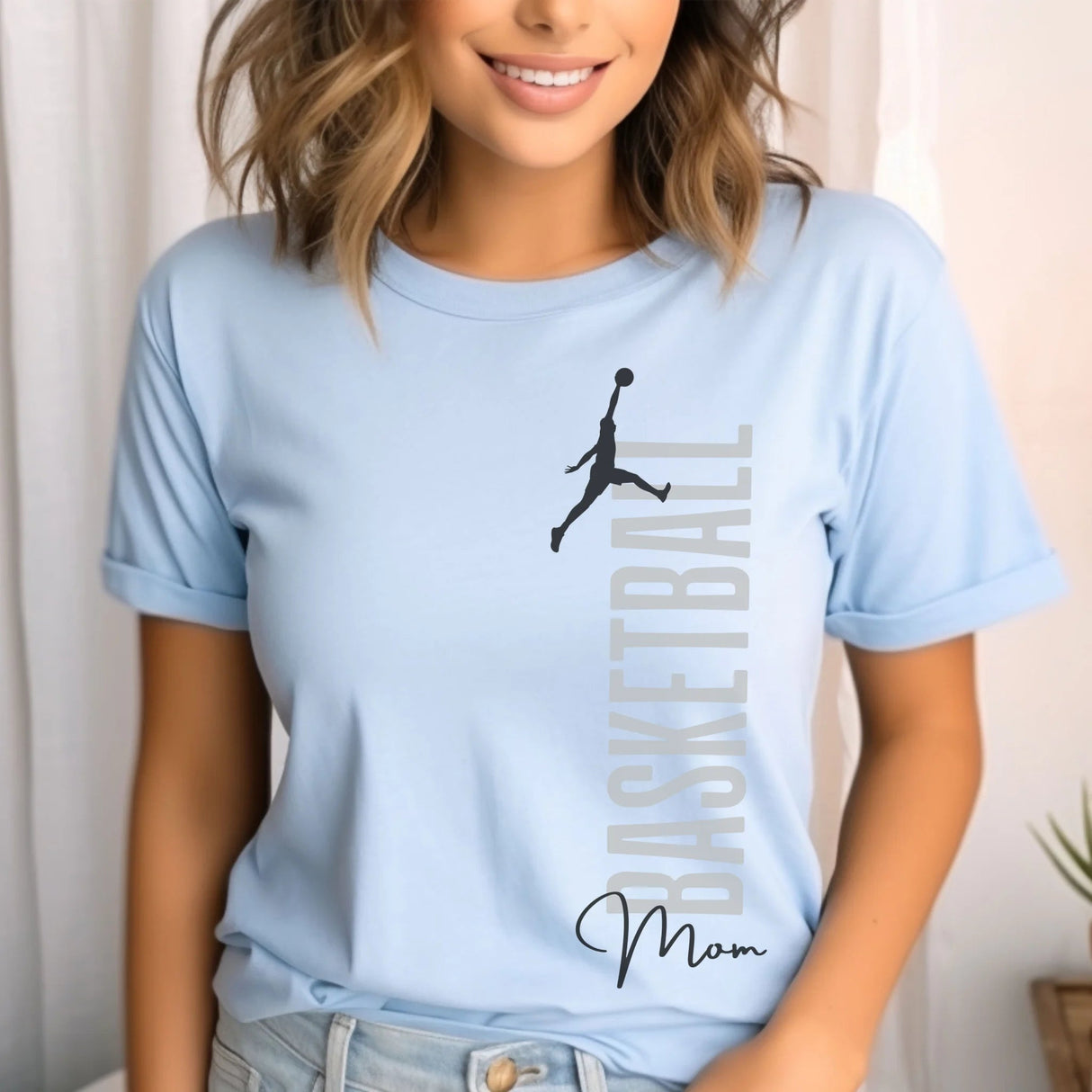 Personalized Basketball Mom Shirt With Mascot, Icon, and Basketball Player Name on a Unisex T-Shirt