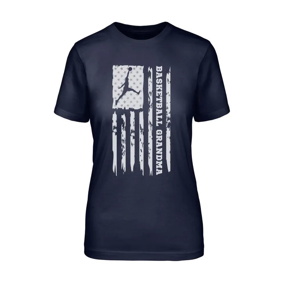 Basketball Grandma Vertical Flag on a Unisex T-Shirt with a White Graphic