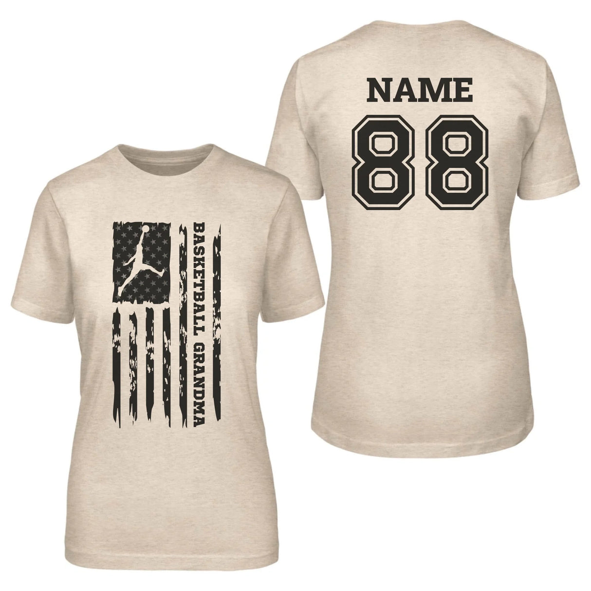 Basketball Grandma Vertical Flag With Basketball Player Name on a Unisex T-Shirt with a Black Graphic