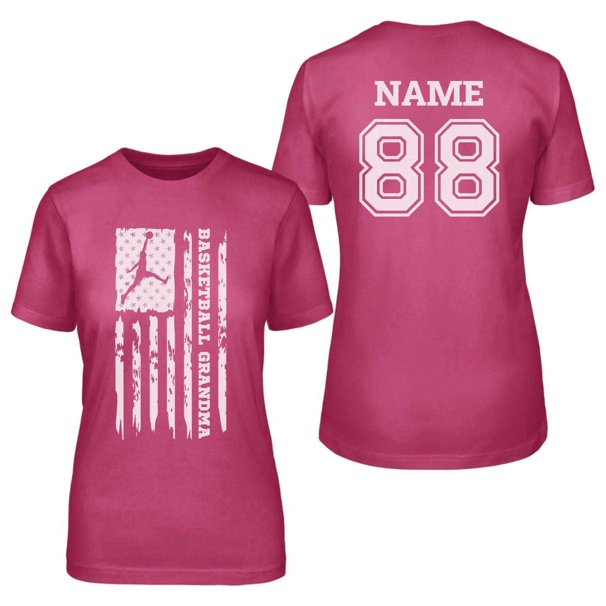 Basketball Grandma Vertical Flag With Basketball Player Name on a Unisex T-Shirt with a White Graphic