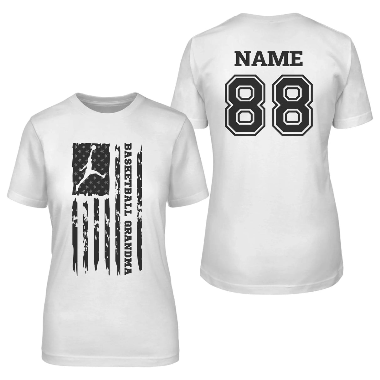 Basketball Grandma Vertical Flag With Basketball Player Name on a Unisex T-Shirt with a Black Graphic