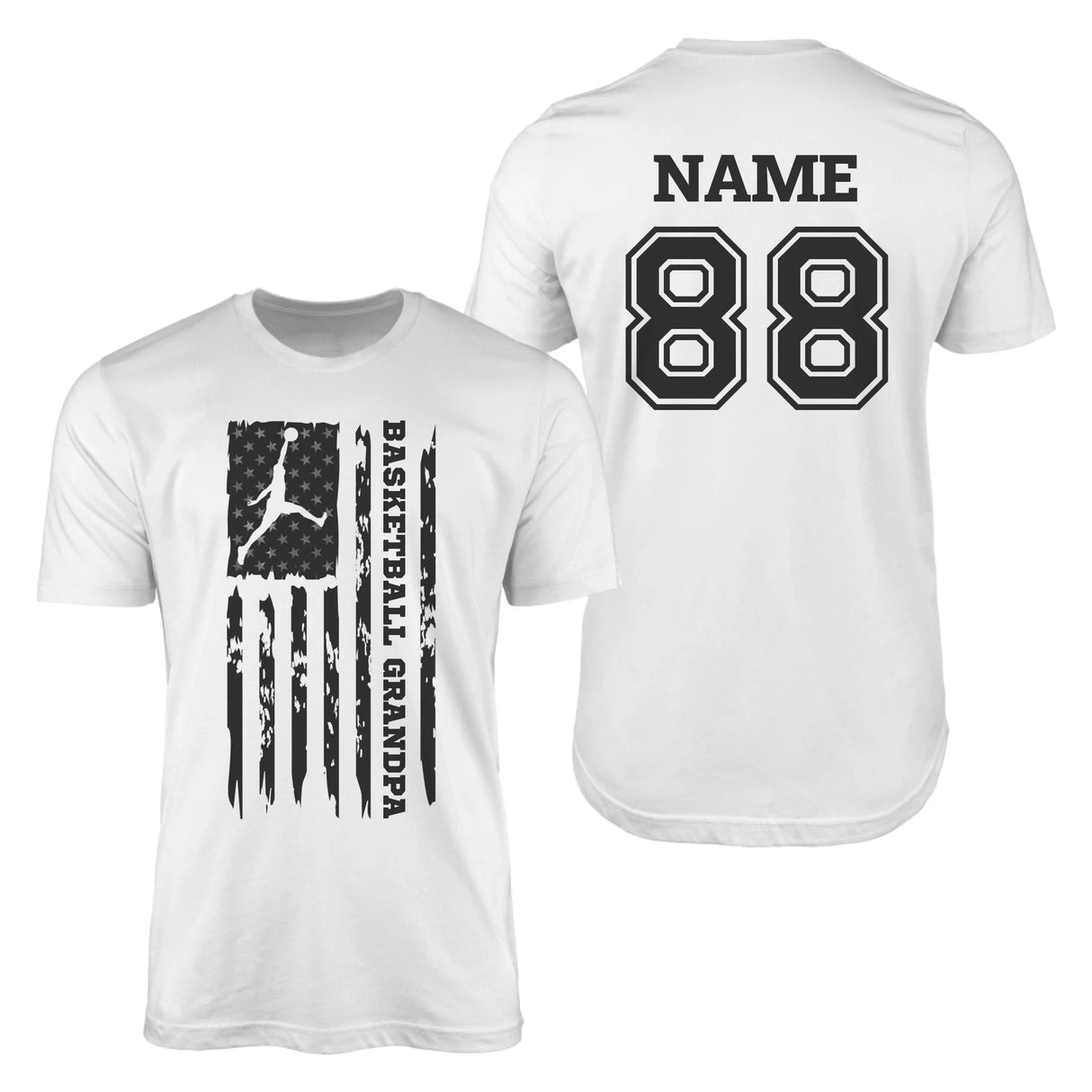 Basketball Grandpa Vertical Flag With Basketball Player Name on a Men's T-Shirt with a Black Graphic
