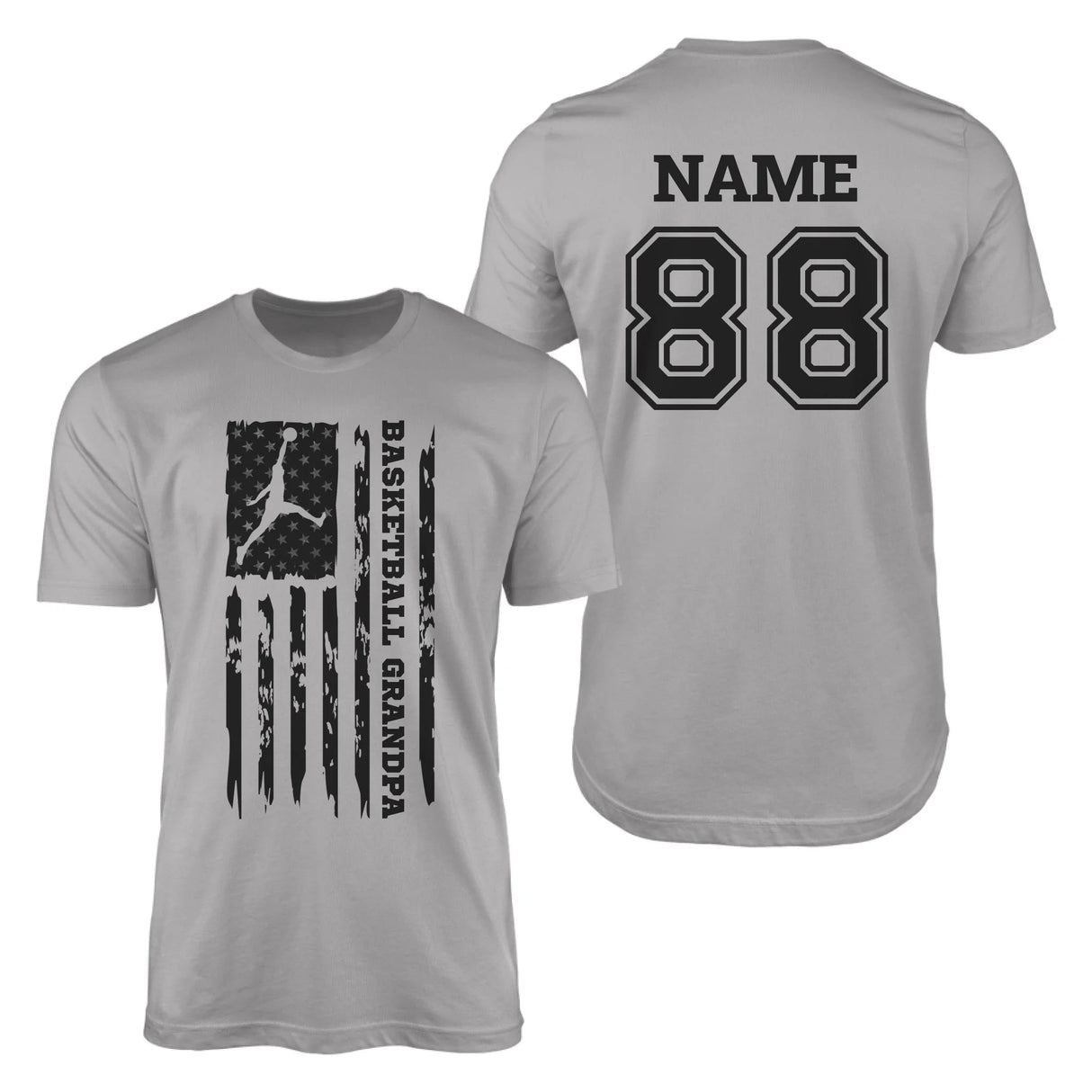 Basketball Grandpa Vertical Flag With Basketball Player Name on a Men's T-Shirt with a Black Graphic
