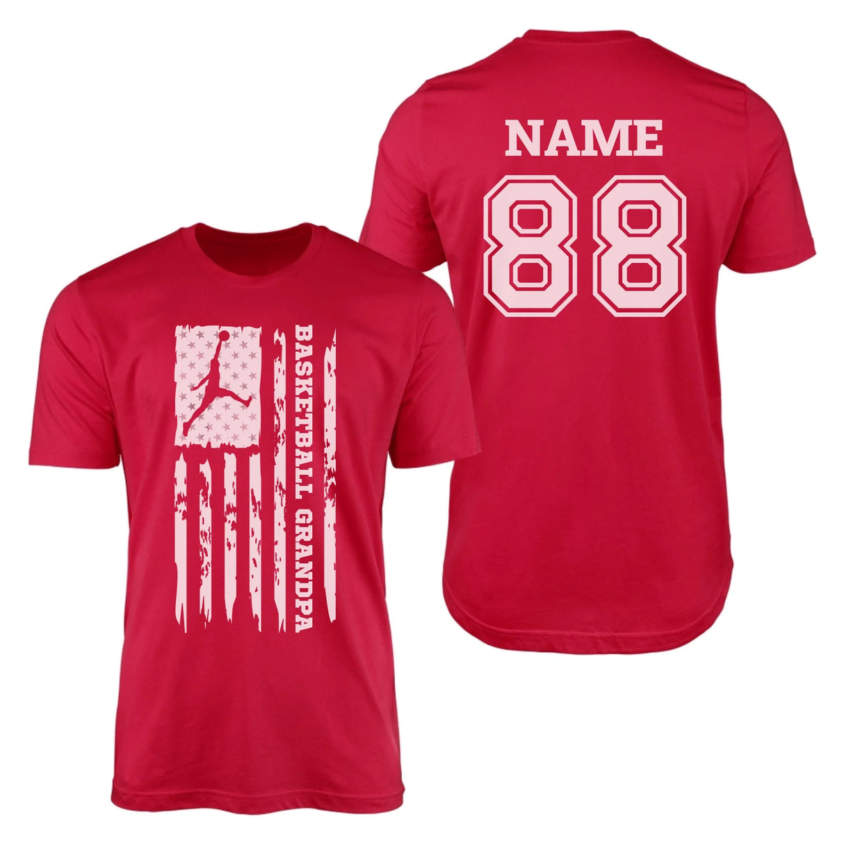 Basketball Grandpa Vertical Flag With Basketball Player Name on a Men's T-Shirt with a White Graphic