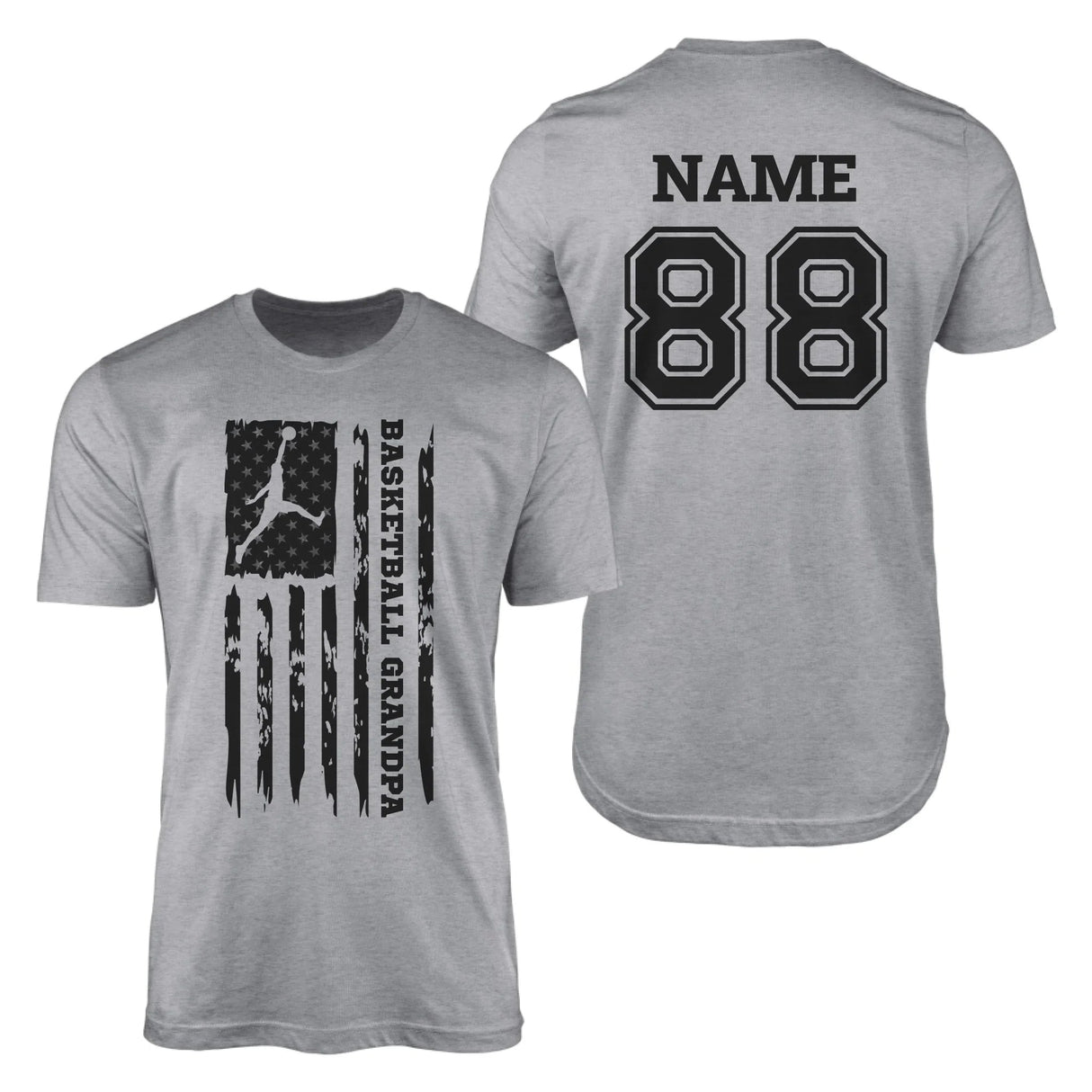 Basketball Grandpa Vertical Flag With Basketball Player Name on a Men's T-Shirt with a Black Graphic