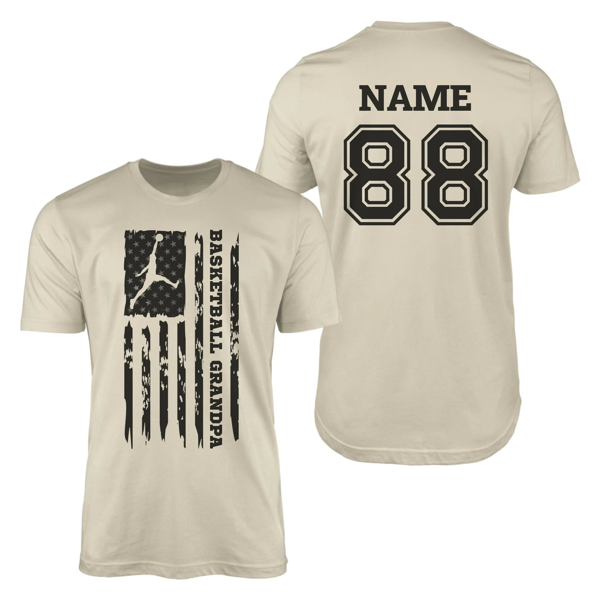 Basketball Grandpa Vertical Flag With Basketball Player Name on a Men's T-Shirt with a Black Graphic