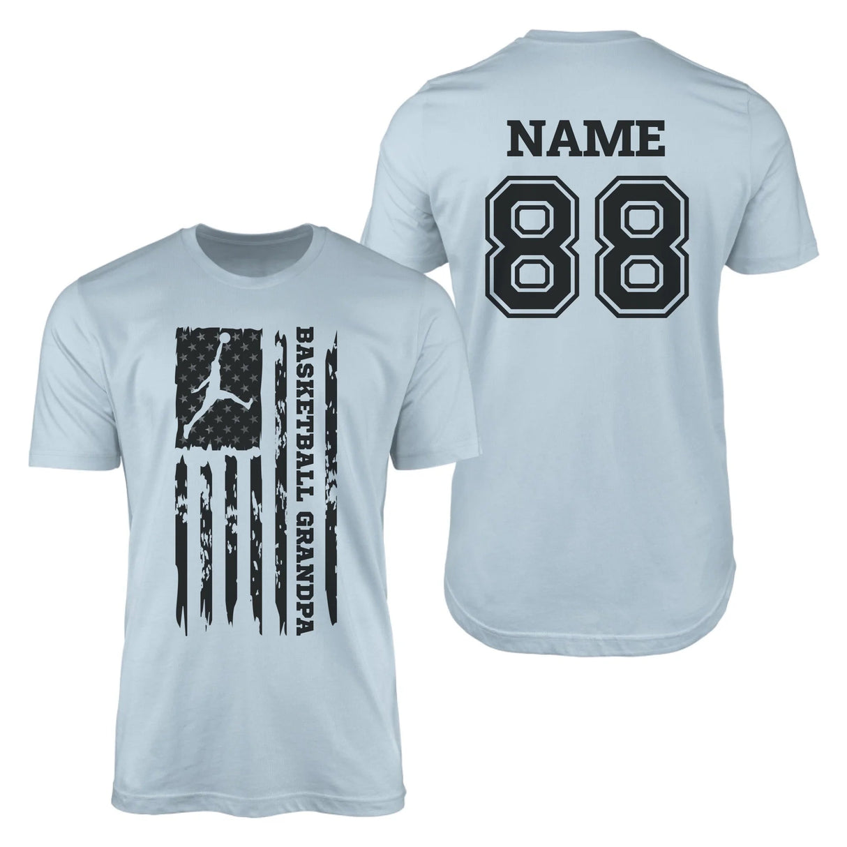 Basketball Grandpa Vertical Flag With Basketball Player Name on a Men's T-Shirt with a Black Graphic