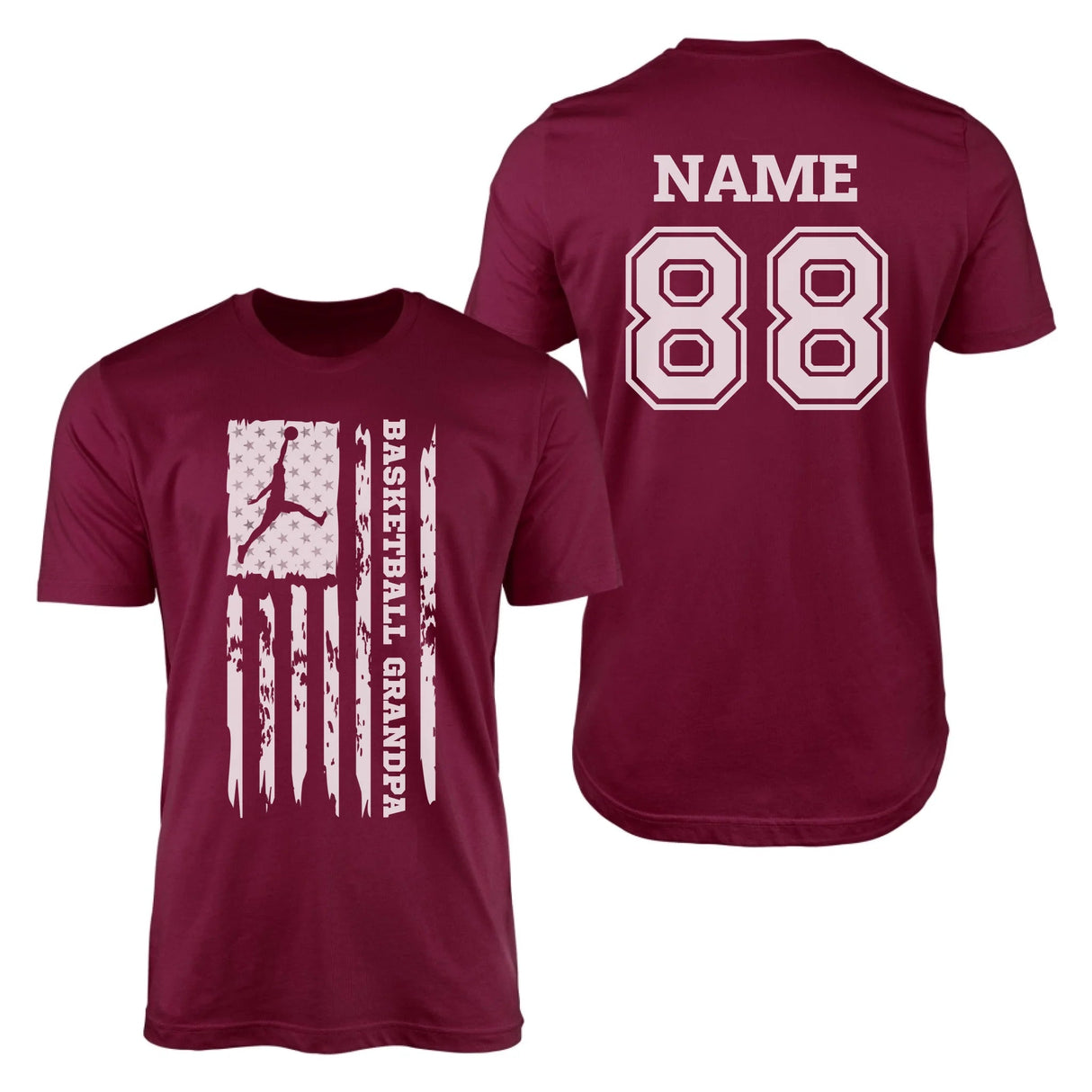 Basketball Grandpa Vertical Flag With Basketball Player Name on a Men's T-Shirt with a White Graphic