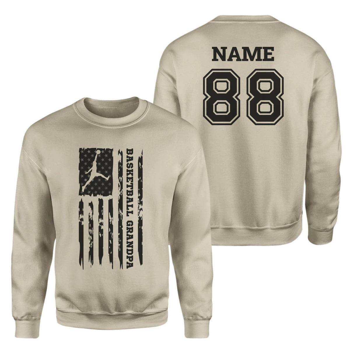 Basketball Grandpa Vertical Flag With Basketball Player Name on a Sweatshirt with a Black Graphic