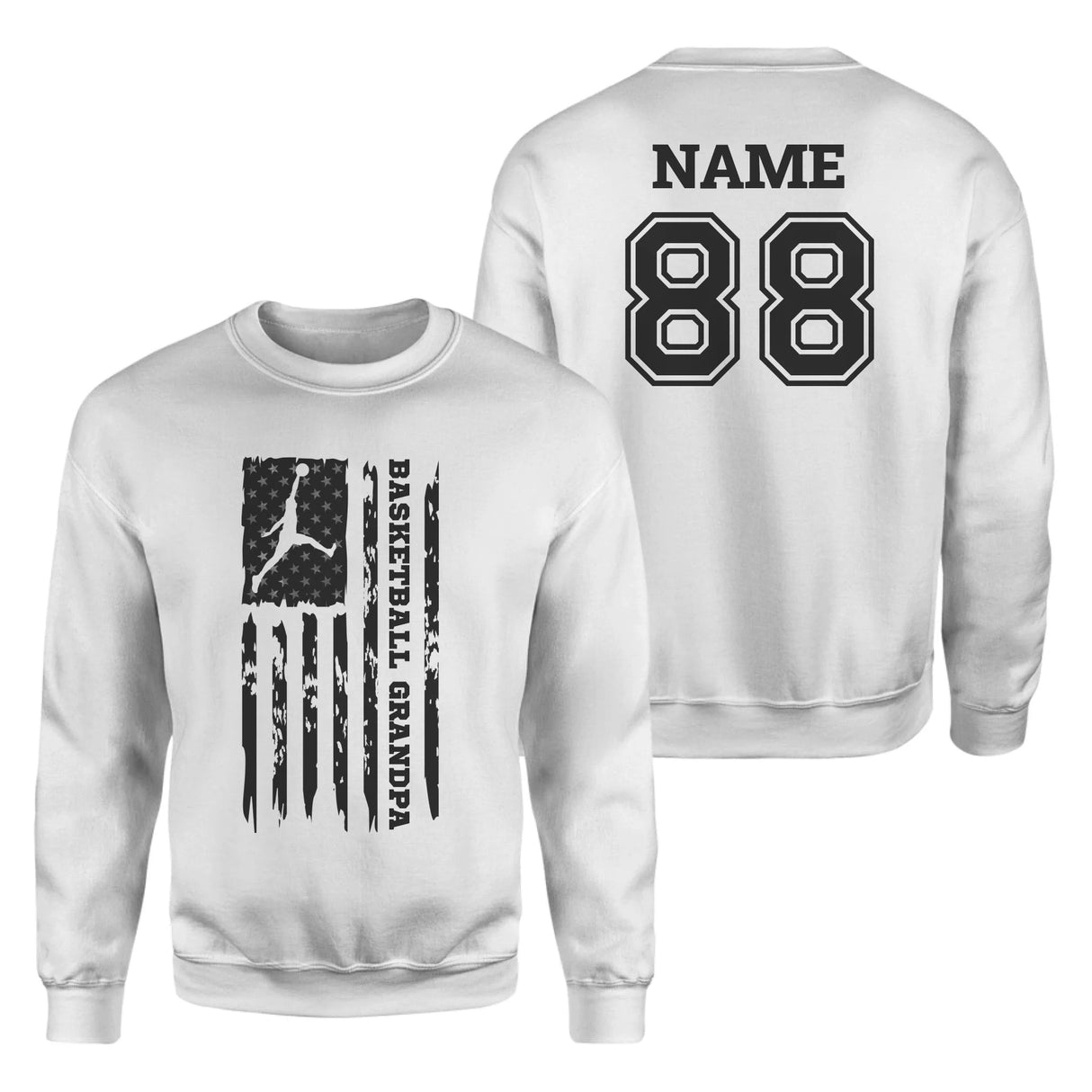 Basketball Grandpa Vertical Flag With Basketball Player Name on a Sweatshirt with a Black Graphic