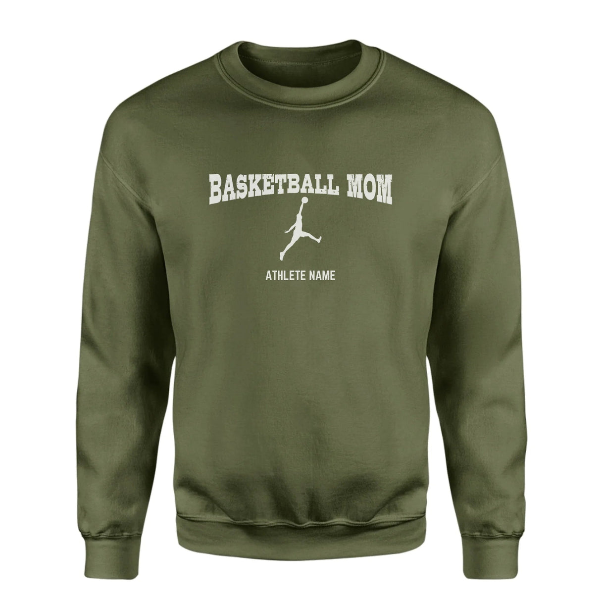 Basketball Mom with Basketball Player Icon and Basketball Player Name on a Sweatshirt with a White Graphic