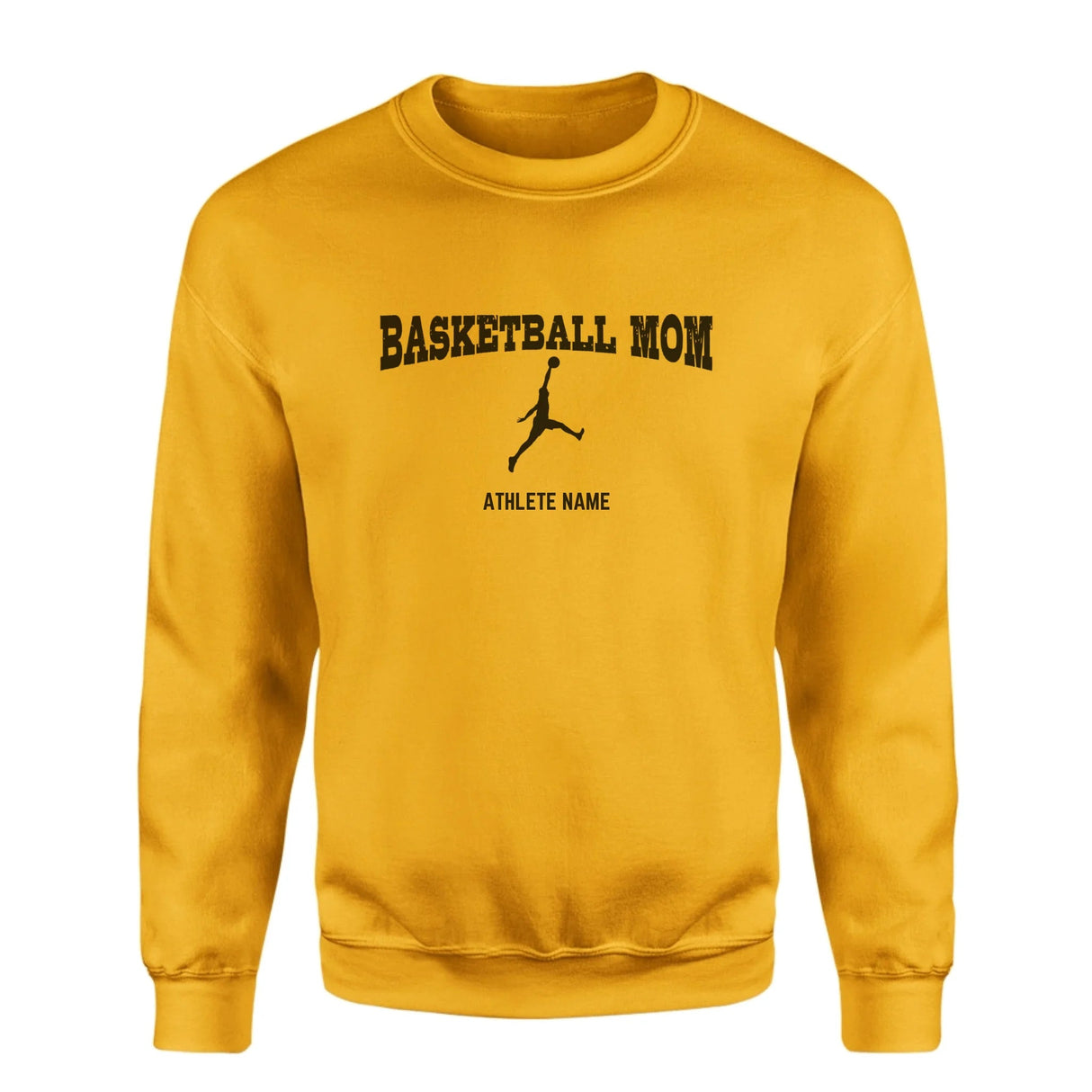 Basketball Mom with Basketball Player Icon and Basketball Player Name on a Sweatshirt with a Black Graphic