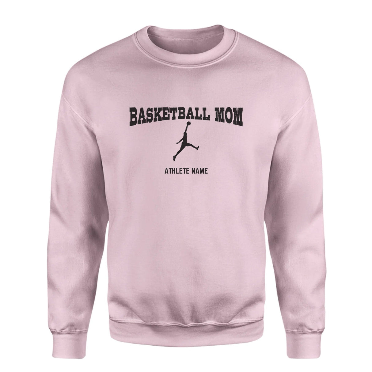 Basketball Mom with Basketball Player Icon and Basketball Player Name on a Sweatshirt with a Black Graphic