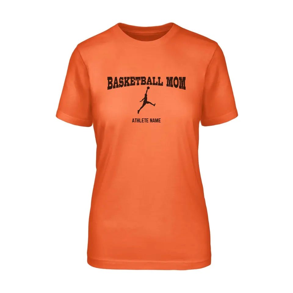 Basketball Mom with Basketball Player Icon and Basketball Player Name on a Unisex T-Shirt with a Black Graphic