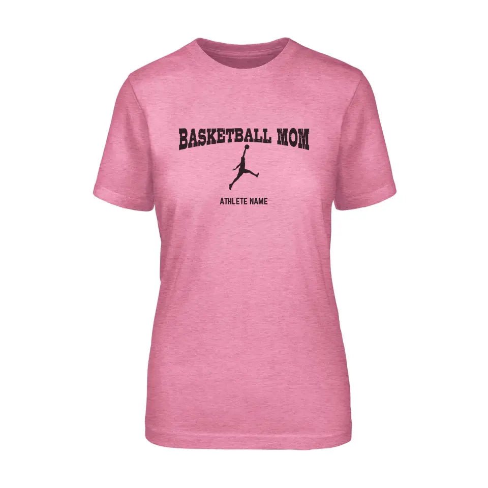Basketball Mom with Basketball Player Icon and Basketball Player Name on a Unisex T-Shirt with a Black Graphic