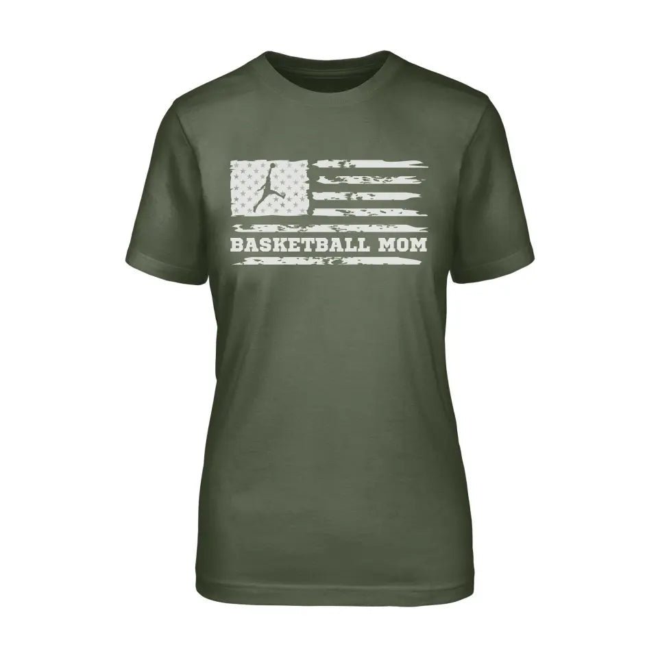 Basketball Mom Horizontal Flag on a Unisex T-Shirt with a White Graphic