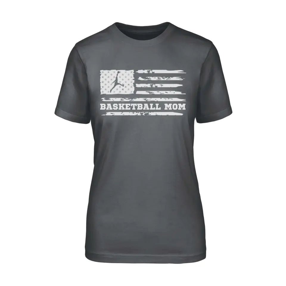 Basketball Mom Horizontal Flag on a Unisex T-Shirt with a White Graphic